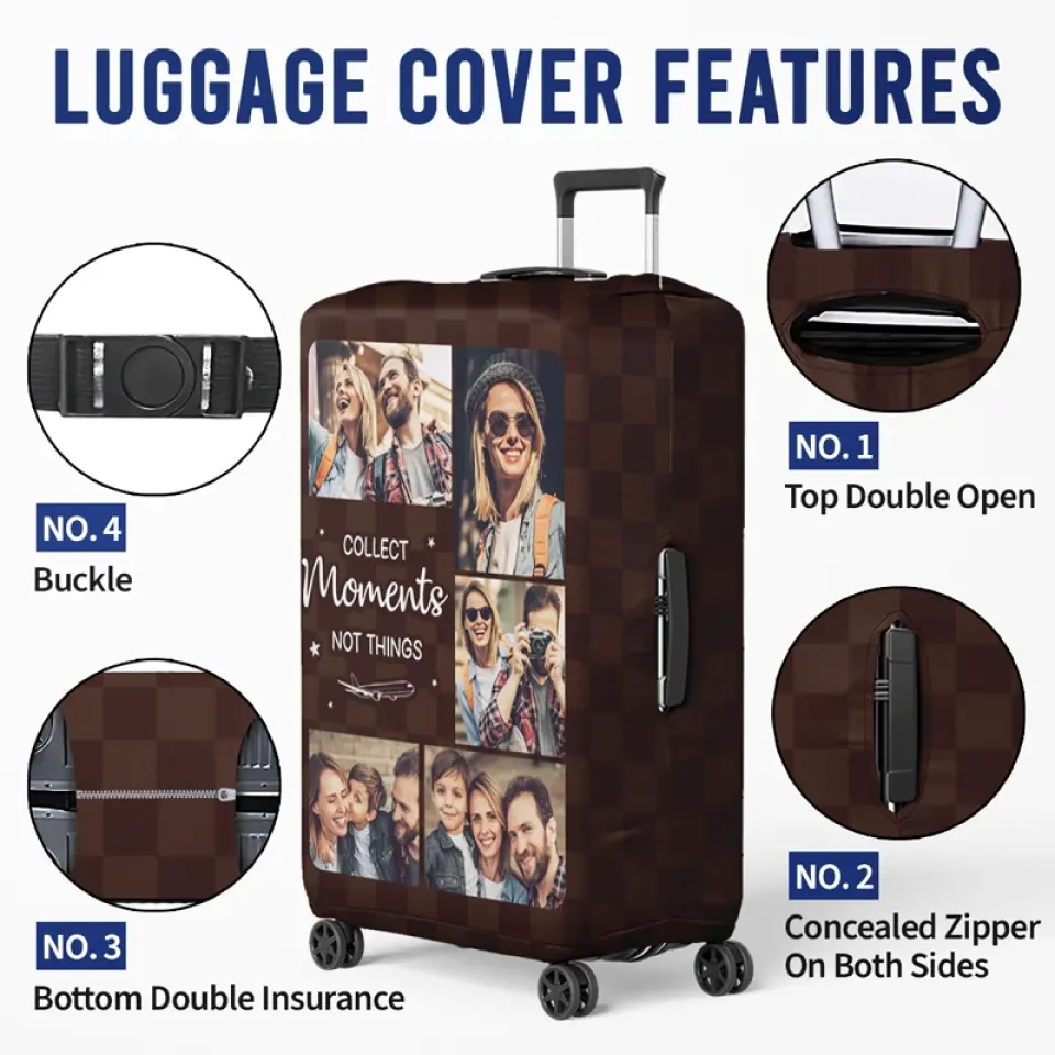 Custom Photo Collect Moments Not Things - Travel Personalized Custom Luggage Cover - Holiday Vacation Gift, Gift For Adventure Travel Lovers - Image 5