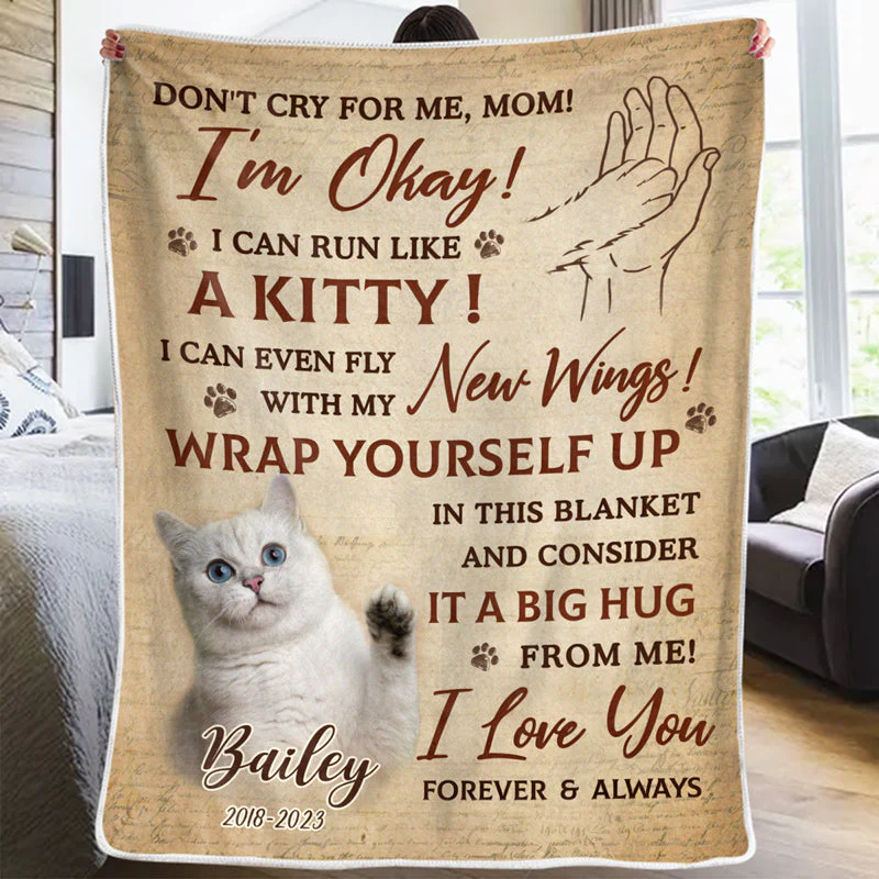 Custom Photo Don't Cry For Me I'm Okay - Memorial Personalized Custom Blanket - Christmas Gift, Sympathy Gift For Pet Owners, Pet Lovers - Image 3