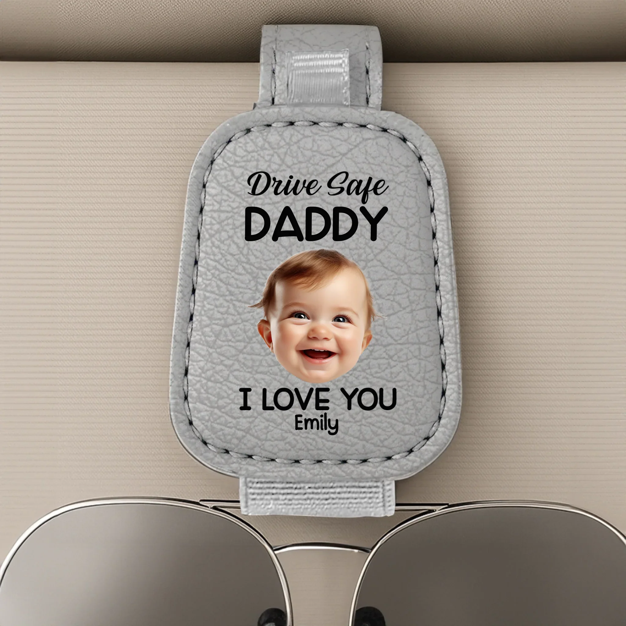 Custom Photo Drive Safe Daddy, Love Always - Family Personalized Custom Sunglasses Holder For Car Visor - Father's Day, Gift For Dad, Grandpa - Image 3
