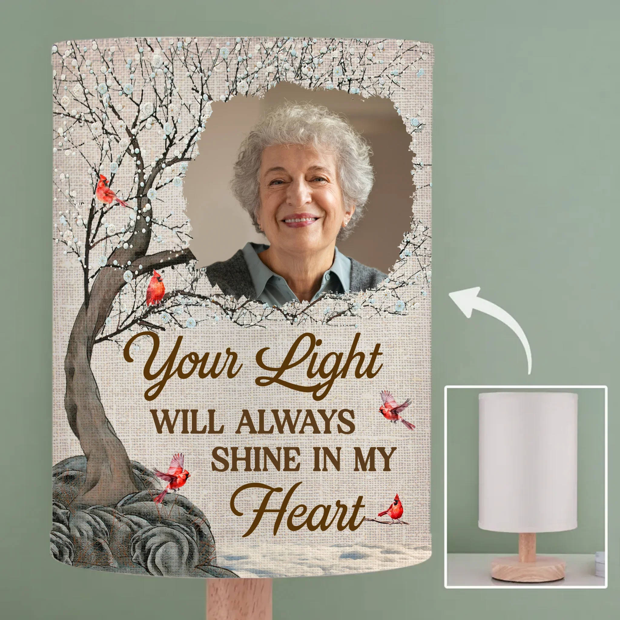 Custom Photo Every Time It Shines, Know My Heart Is Near - Memorial Personalized Custom Linen Bedside Table Lamp - Sympathy Gift For Family Members - Image 2