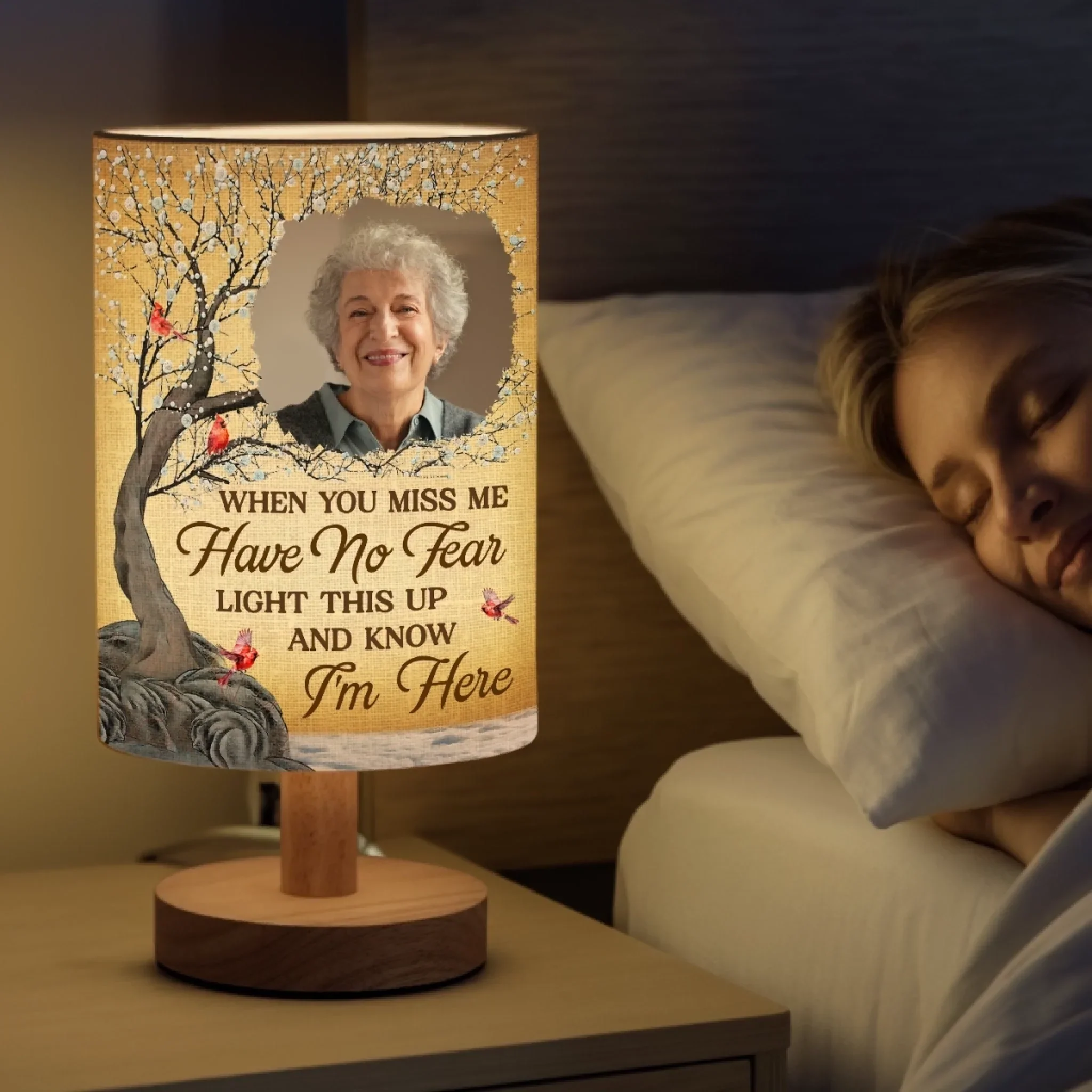 Custom Photo Every Time It Shines, Know My Heart Is Near - Memorial Personalized Custom Linen Bedside Table Lamp - Sympathy Gift For Family Members - Image 4