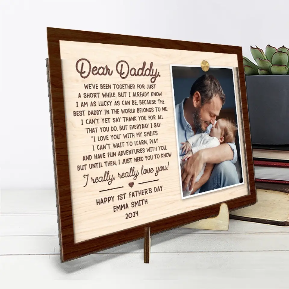 Custom Photo Everyday I Say I Love You With My Smiles - Family Personalized Custom 2-Layered Wooden Plaque With Stand - Gift For Dad - Image 4