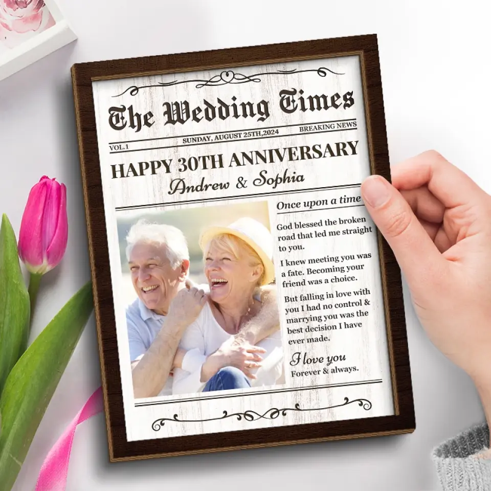 Custom Photo Falling In Love All Over Again - Couple Personalized Custom 2-Layered Wooden Plaque With Stand - Gift For Husband Wife, Anniversary - Image 3