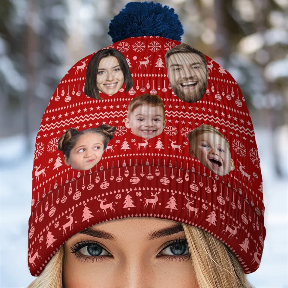 Custom Photo Family Is The Heart Of Christmas Joy - Family Personalized Custom Christmas Beanie Hat - Christmas Gift For Family Members - Image 5