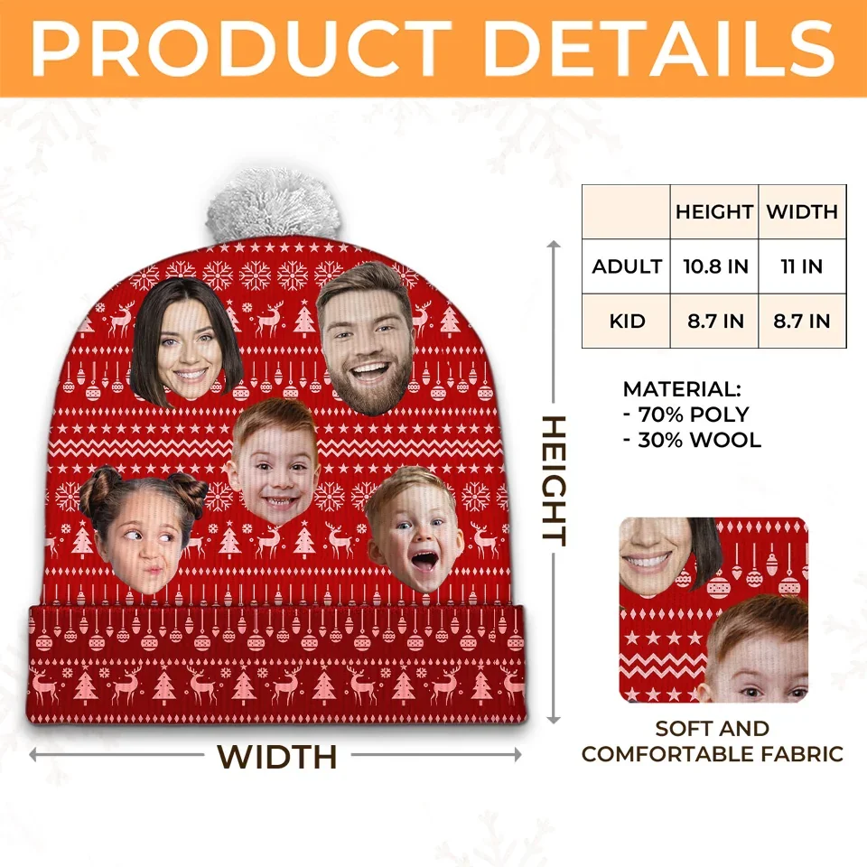 Custom Photo Family Is The Heart Of Christmas Joy - Family Personalized Custom Christmas Beanie Hat - Christmas Gift For Family Members - Image 7
