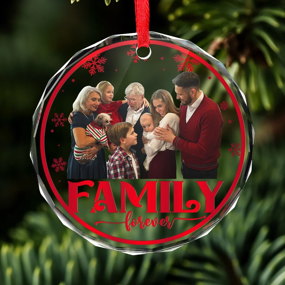 Custom Photo Family Love Grows Warmer At Christmas - Family Personalized Custom Circle Glass Ornament - Christmas Gift For Family Members - Image 3