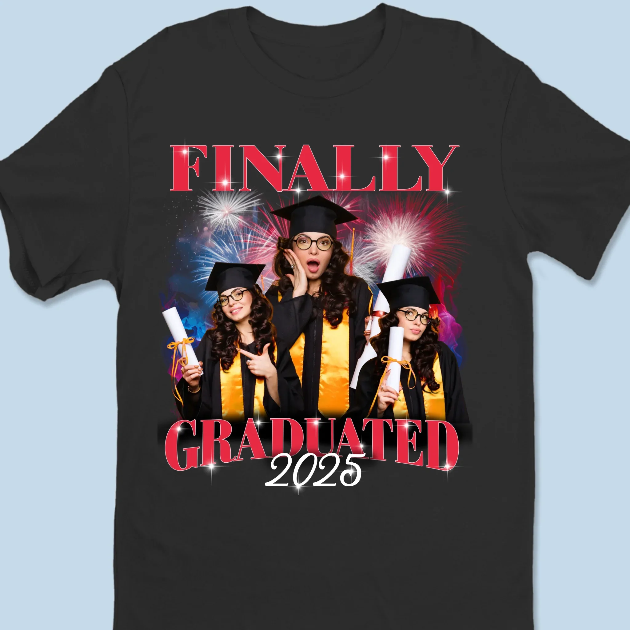 Custom Photo Finally Graduated - Family Personalized Custom Unisex T-shirt, Premium T-shirt, Hoodie - Graduation Gift For Family Members, Siblings, Brothers, Sisters - Image 2
