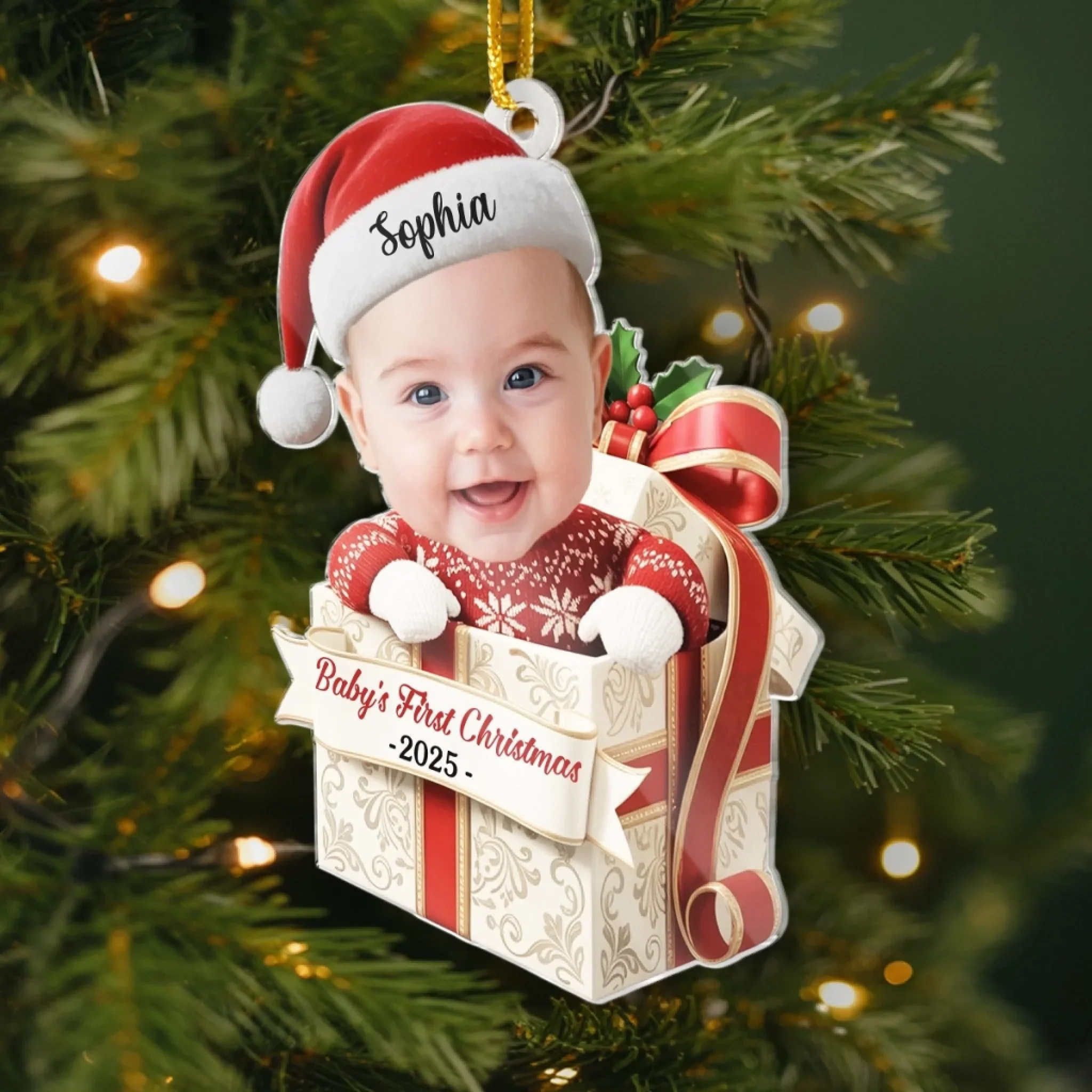 Custom Photo First Christmas Acrylic Ornament - Personalized Christmas Baby Shower, Gender Reveal Gifts For New Moms, New Dads, New Parents - Little Feet Big Blessing - Image 3