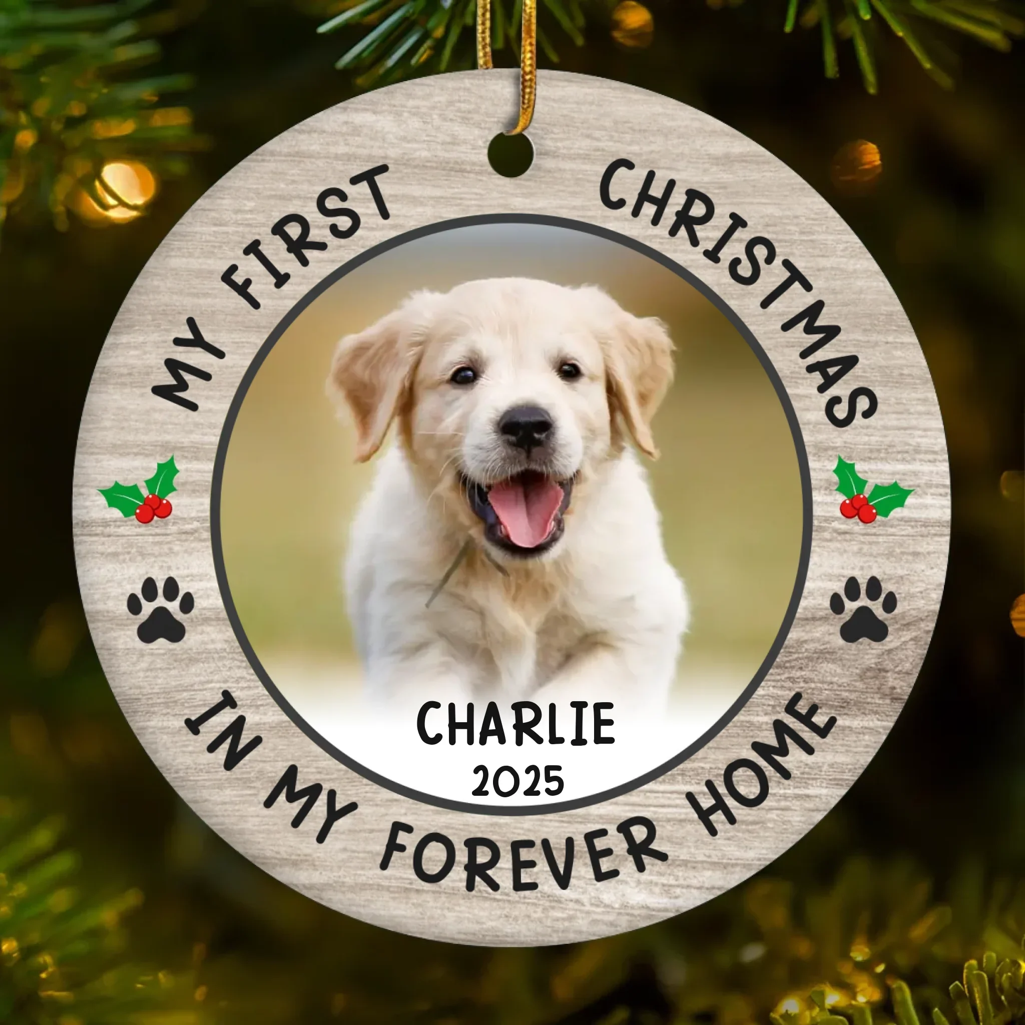Custom Photo First Christmas Pet Ceramic Ornament - Personalized Christmas Birthday Gifts For Dog Lovers, Cat Lovers, Pet Dad And Mom, New Pet Ornament - New Pawprints This Christmas - Image 2