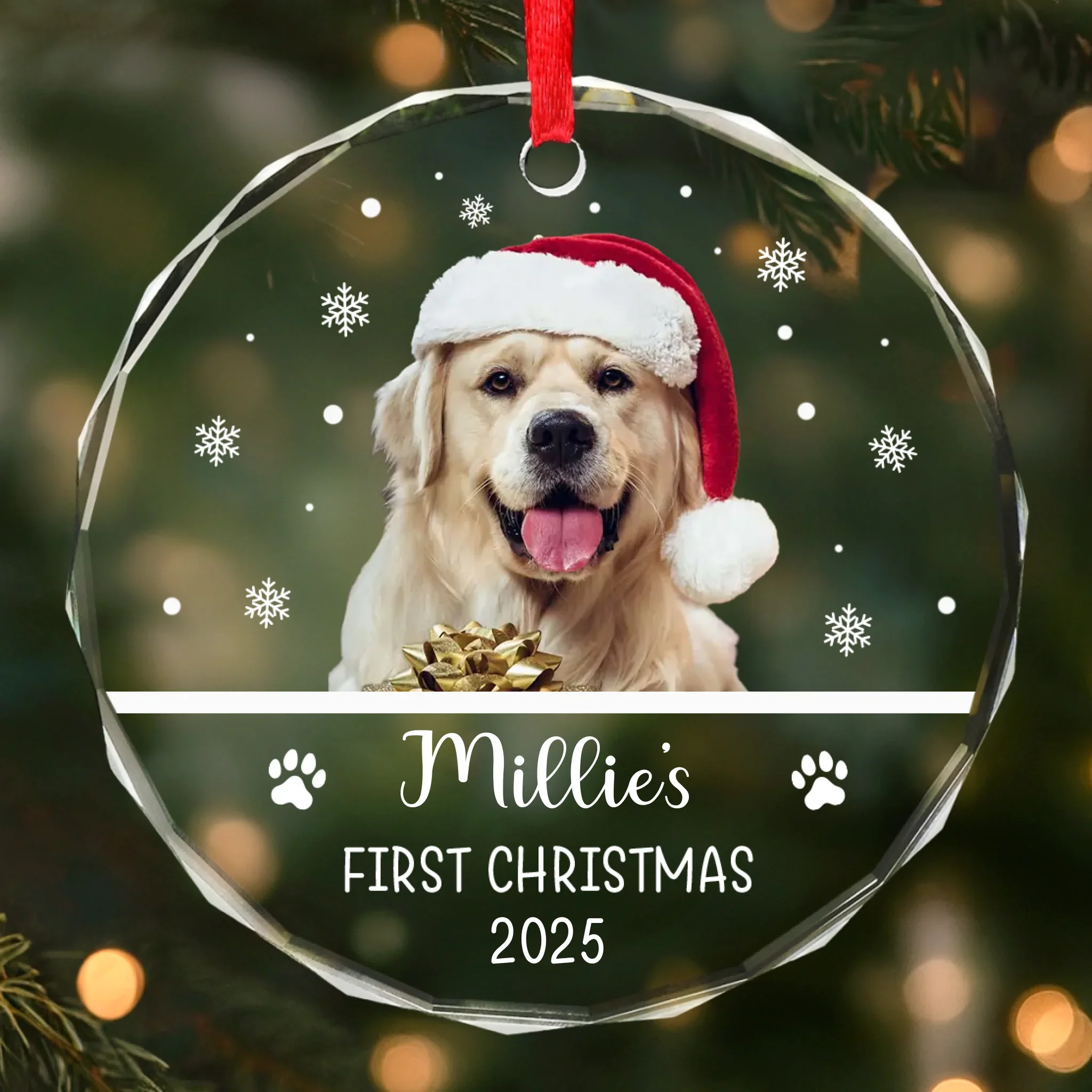 Custom Photo First Christmas Pet Glass Ornament - Personalized Christmas Birthday Gifts For Dog Lovers, Cat Lovers, Pet Dad And Mom, New Pet Ornament - New Paws New Joy - Image 2