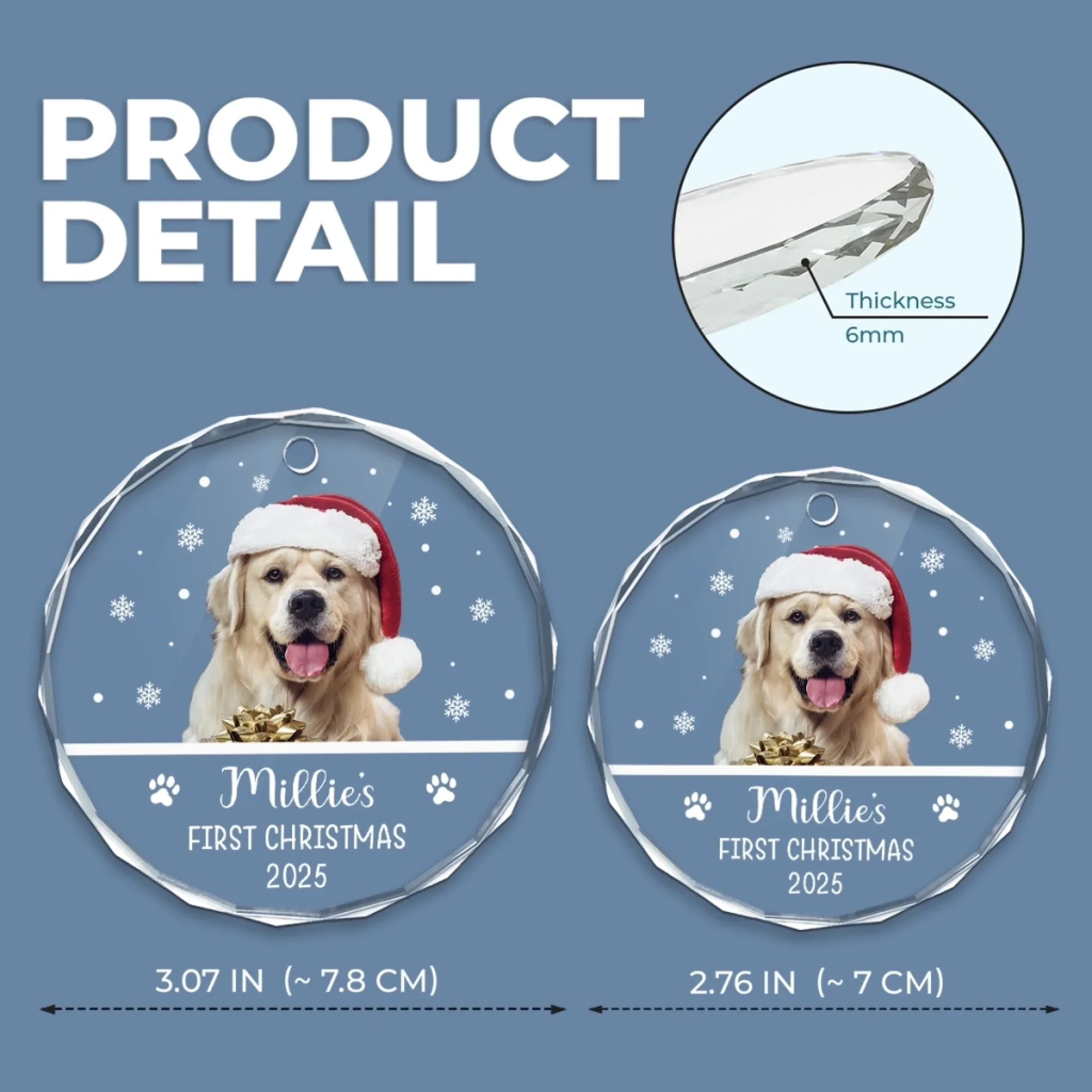 Custom Photo First Christmas Pet Glass Ornament - Personalized Christmas Birthday Gifts For Dog Lovers, Cat Lovers, Pet Dad And Mom, New Pet Ornament - New Paws New Joy - Image 6