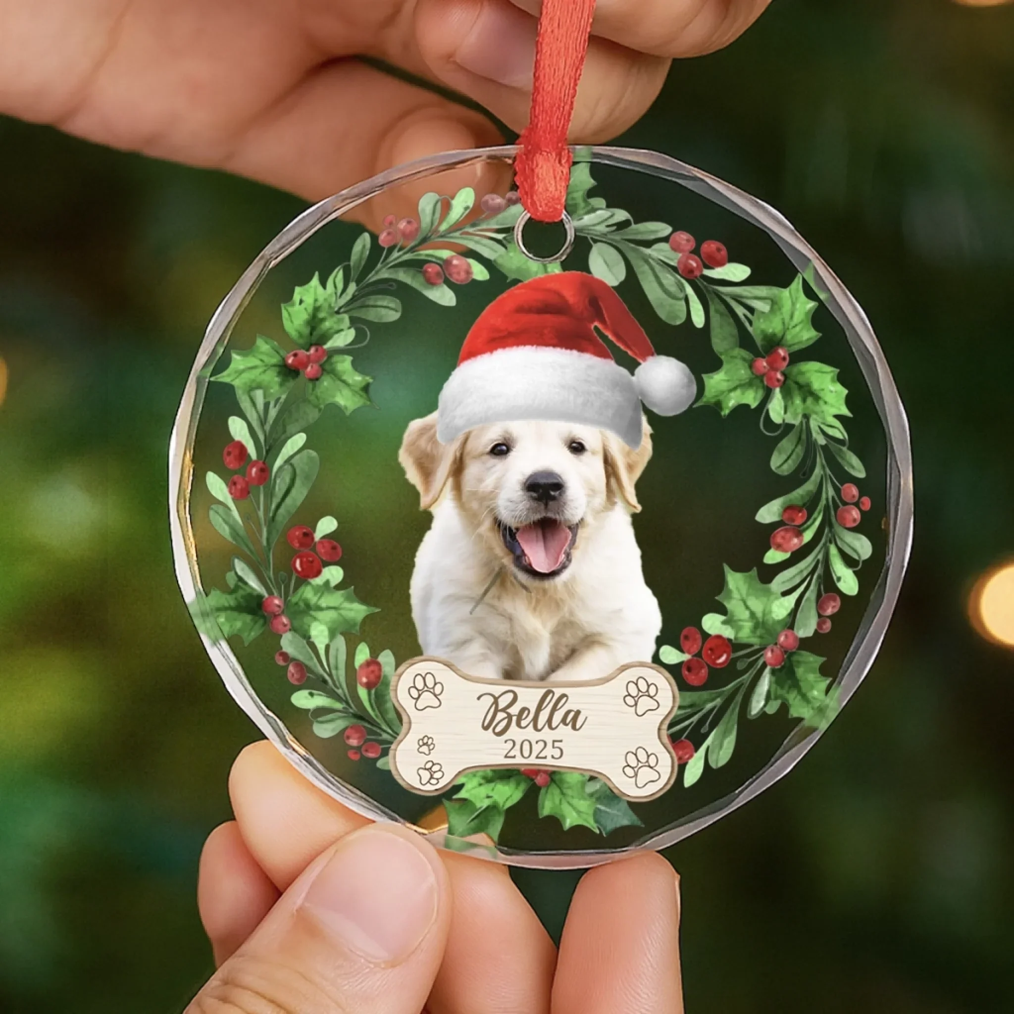 Custom Photo First Christmas Pet Glass Ornament - Personalized Christmas Birthday Gifts For Dog Lovers, Cat Lovers, Pet Dad And Mom, New Pet Ornament - Our Christmas Joy Has Paws - Image 5