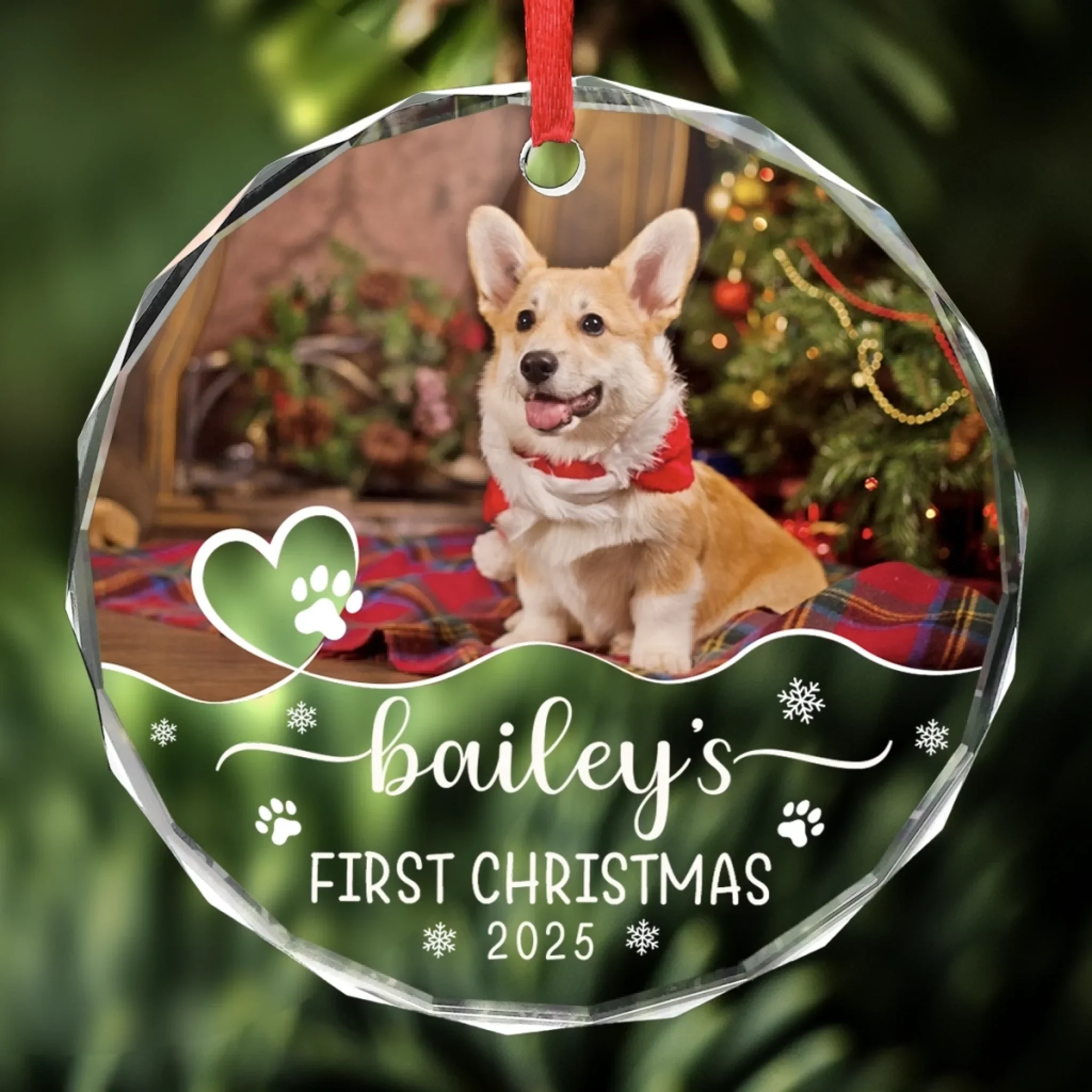Custom Photo First Christmas Pet Glass Ornament - Personalized Christmas Birthday Gifts For Dog Lovers, Cat Lovers, Pet Dad And Mom, New Pet Ornament - Santa’s New Pup Helper - Image 4