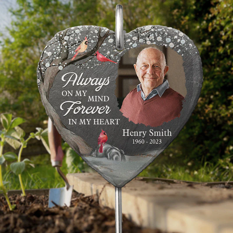 Custom Photo Forever In My Heart - Memorial Personalized Custom Heart Shaped Memorial Garden Slate & Hook - Sympathy Gift For Family Members - Image 2