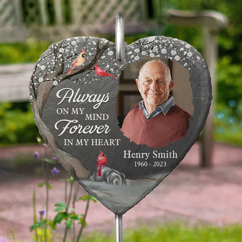 Custom Photo Forever In My Heart - Memorial Personalized Custom Heart Shaped Memorial Garden Slate & Hook - Sympathy Gift For Family Members - Image 3