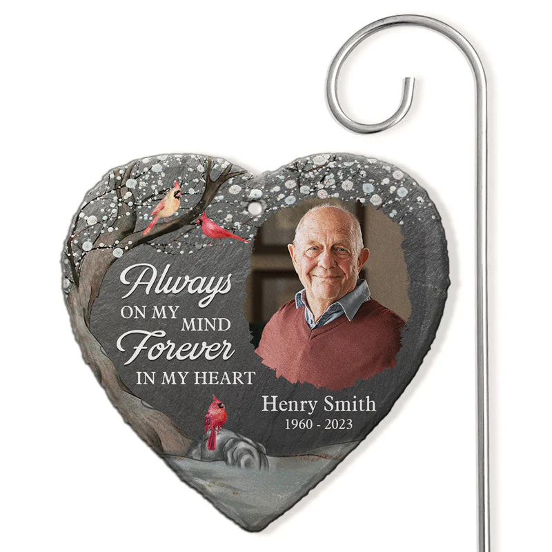 Custom Photo Forever In My Heart - Memorial Personalized Custom Heart Shaped Memorial Garden Slate & Hook - Sympathy Gift For Family Members - Image 4
