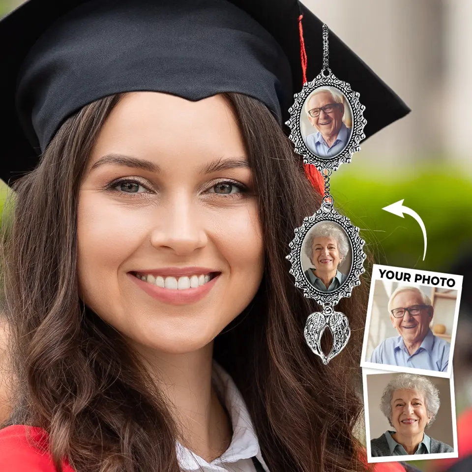 Custom Photo Forever In Our Hearts - Family Personalized Custom Graduation Tassel Photo Charm With Angel Wings - Graduation Gift For Family Members, Siblings, Brothers, Sisters - Image 3