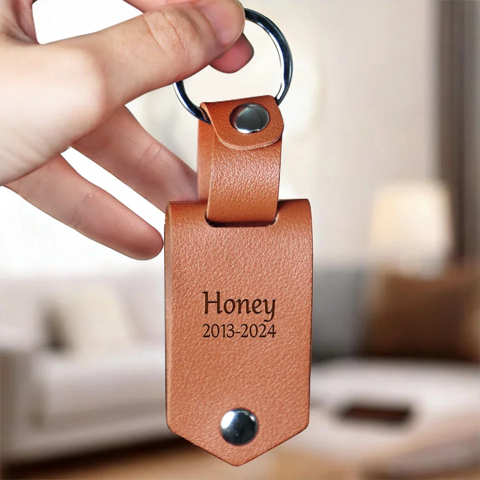 Custom Photo Friends Live Forever In The Memories We Keep - Memorial Personalized Custom Engraved Leather Keychain - Sympathy Gift For Pet Owners, Pet Lovers - Image 4