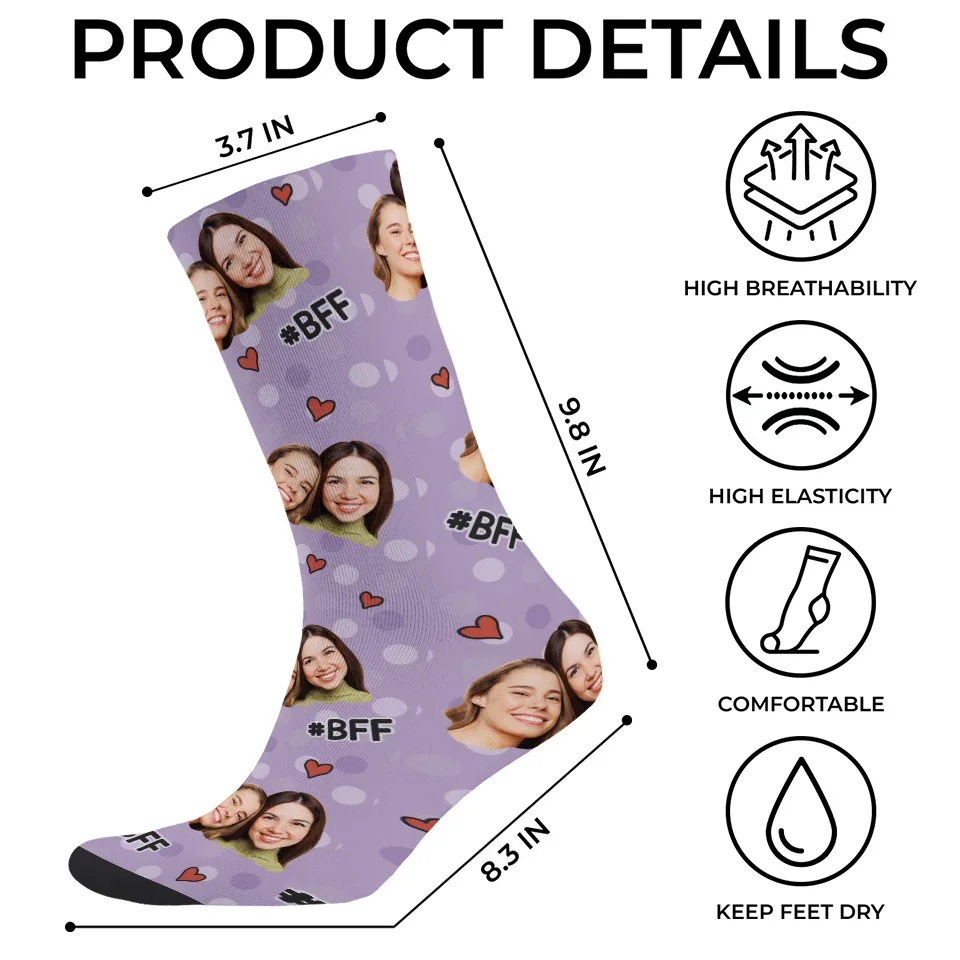 Custom Photo Friendship Is A Precious Gem - Bestie Personalized Custom Middle Tube Socks - Christmas Gift For Best Friends, BFF, Sisters - Image 5