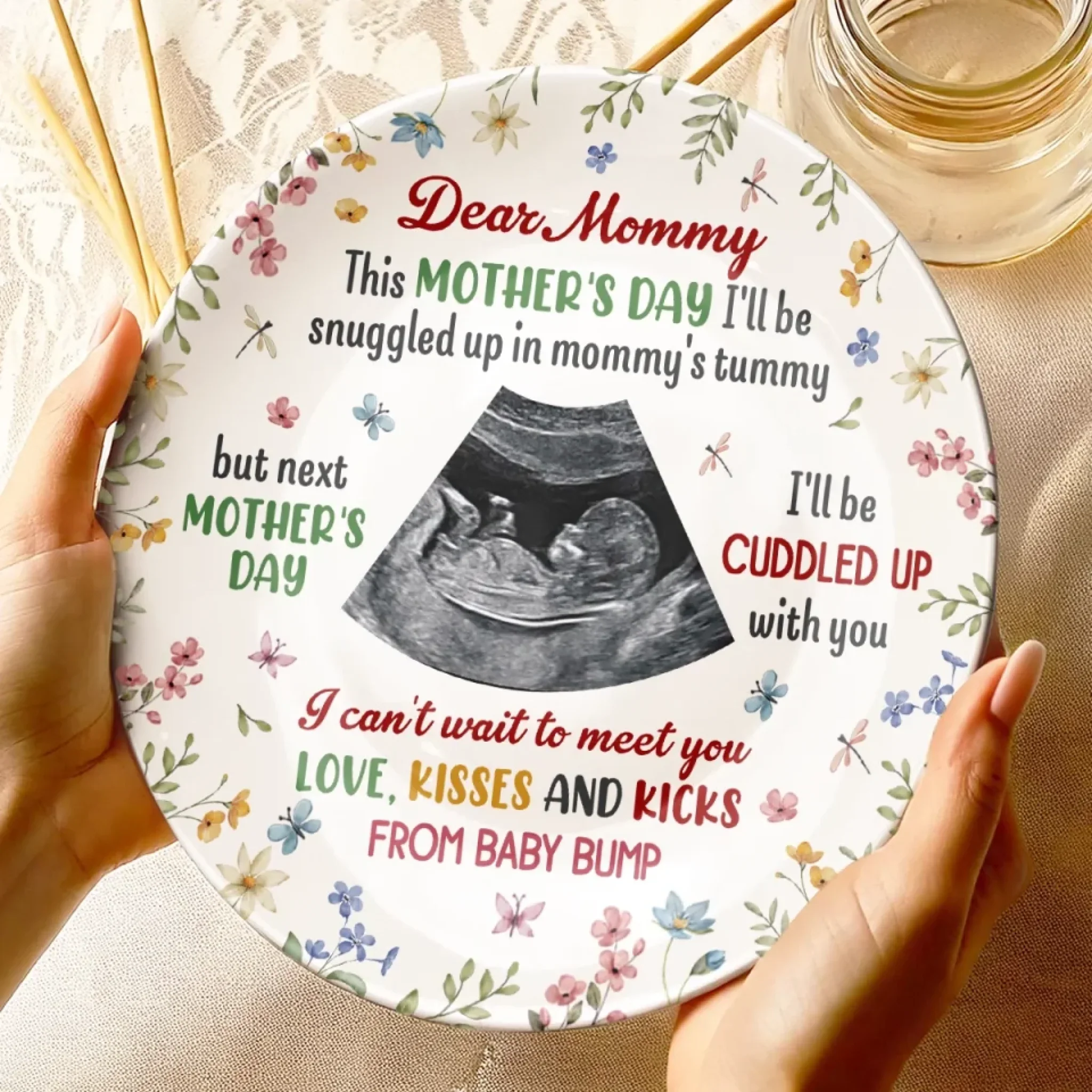 Custom Photo From My Tiny Hands To Your Big Heart - Family Personalized Custom Ceramic Plate - Mother's Day, Baby Shower Gift, Gift For First Mom - Image 4