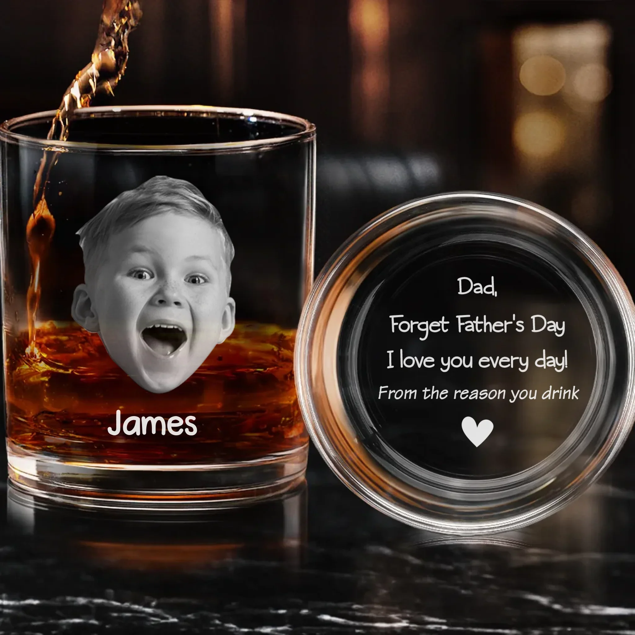 Custom Photo From Your Troublemakers - Family Personalized Custom Whiskey Glass With Bottom And Side Engraving - Father's Day, Gift For Dad, Grandpa - Image 2