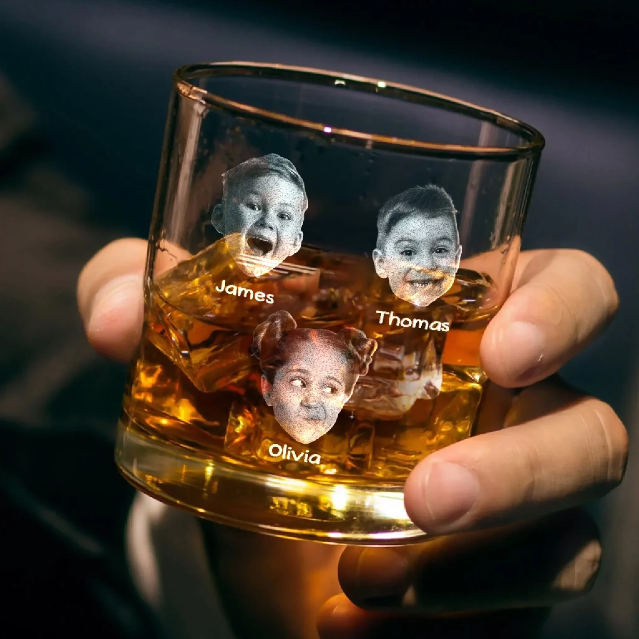 Custom Photo From Your Troublemakers - Family Personalized Custom Whiskey Glass With Bottom And Side Engraving - Father's Day, Gift For Dad, Grandpa - Image 3