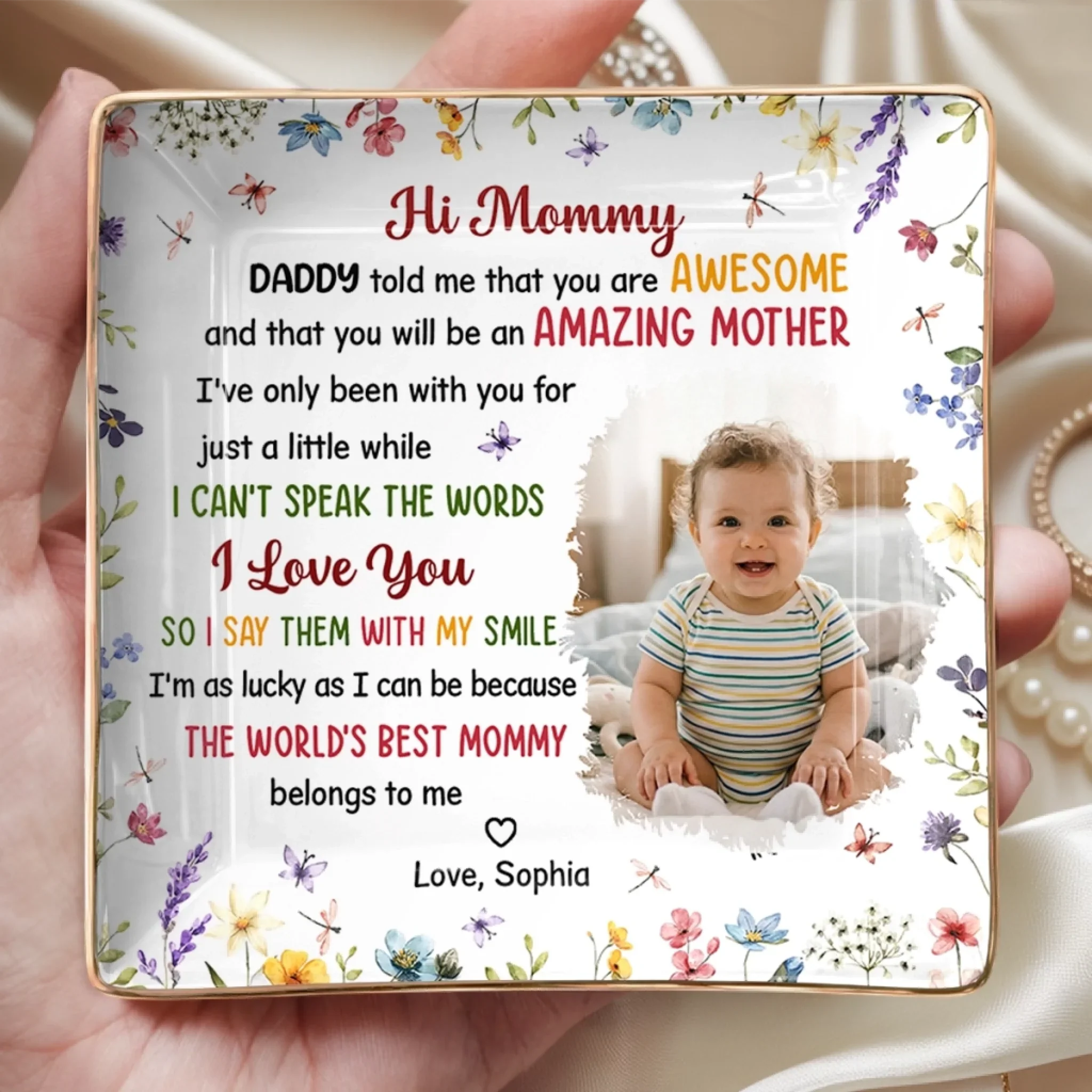 Custom Photo Full-Print Jewelry Dish - Personalized Baby Shower, Gender Reveal Gifts For New Moms, New Parents - Welcome Our Little Love - Image 3