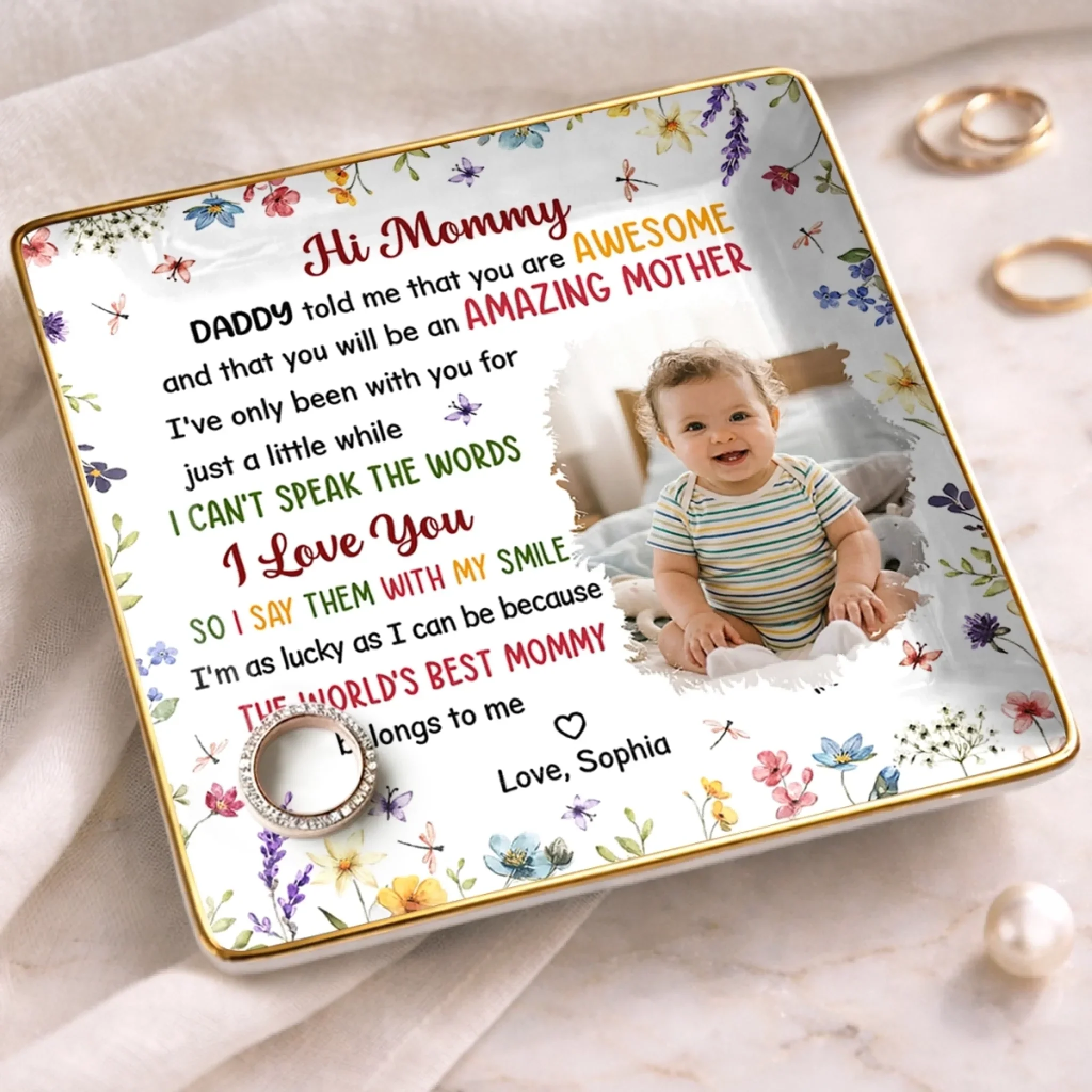 Custom Photo Full-Print Jewelry Dish - Personalized Baby Shower, Gender Reveal Gifts For New Moms, New Parents - Welcome Our Little Love - Image 5