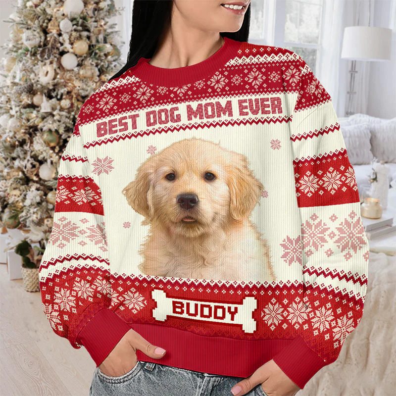 Custom Photo Full Time Dog Mama - Dog & Cat Personalized Custom Ugly Sweatshirt - Unisex Wool Jumper - Christmas Gift For Pet Owners, Pet Lovers - Image 3