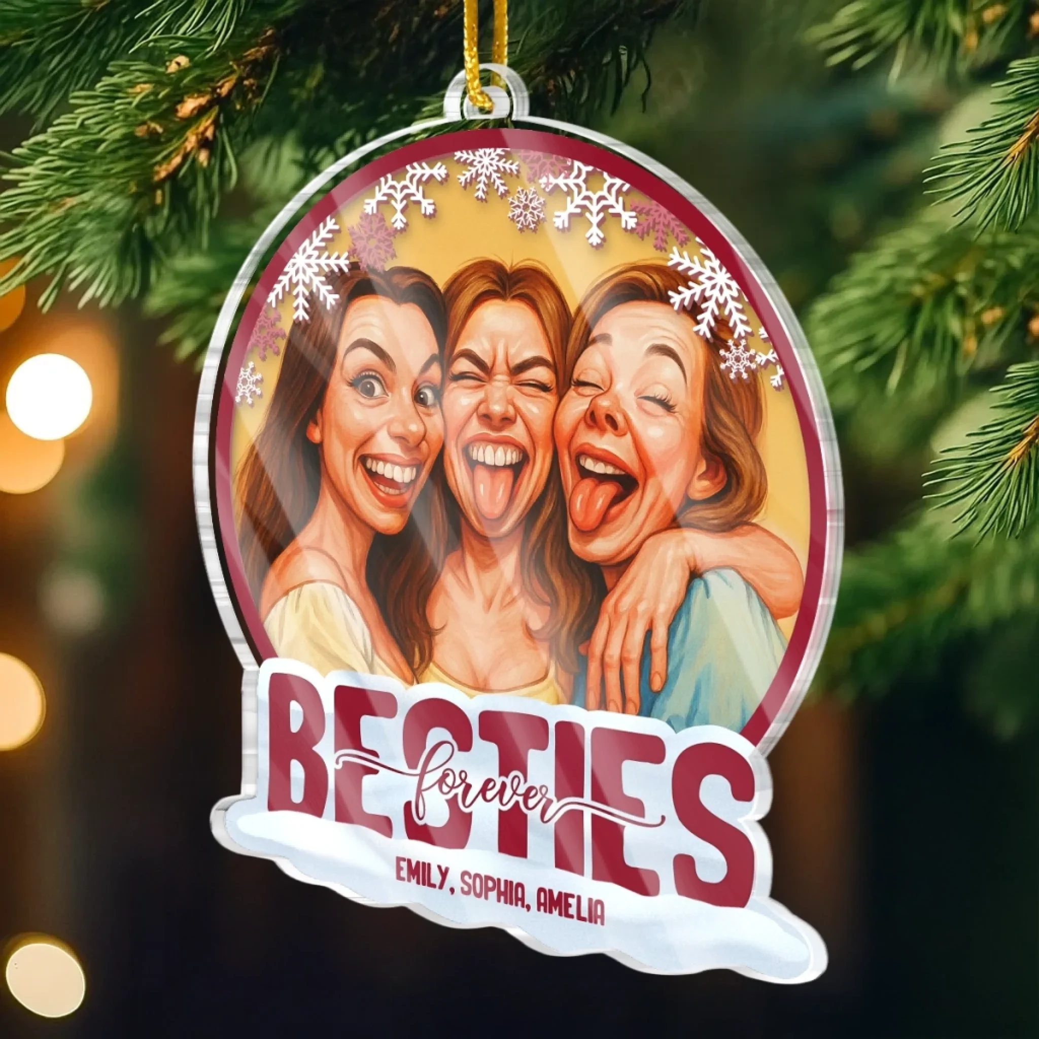 Custom Photo Funny Caricature Acrylic Ornament - Personalized Christmas Best Friend Birthday Gifts For Women, Besties, Sisters, BFF - Forever Connected - Image 3