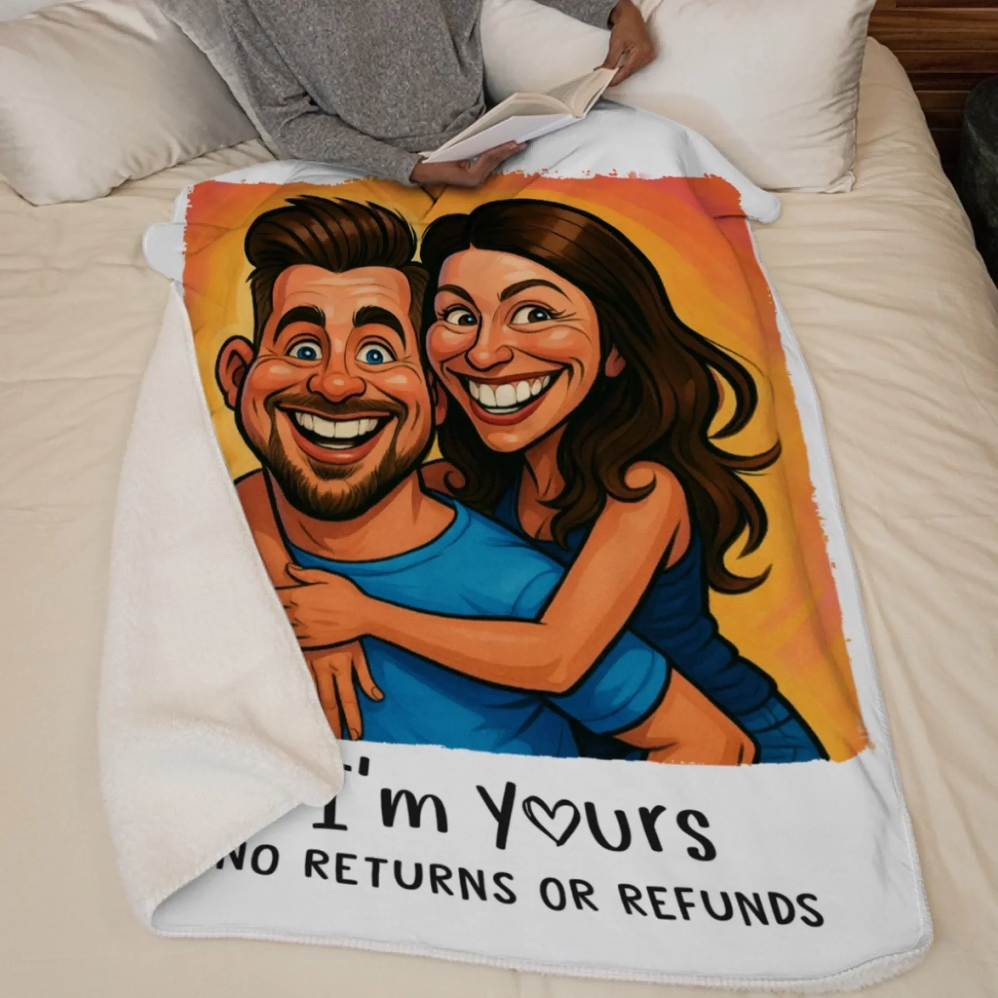Custom Photo Funny Caricature Blanket - Personalized Anniversary Wedding Gifts For Husband And Wife, Him And Her - Annoying Each Other - Image 5