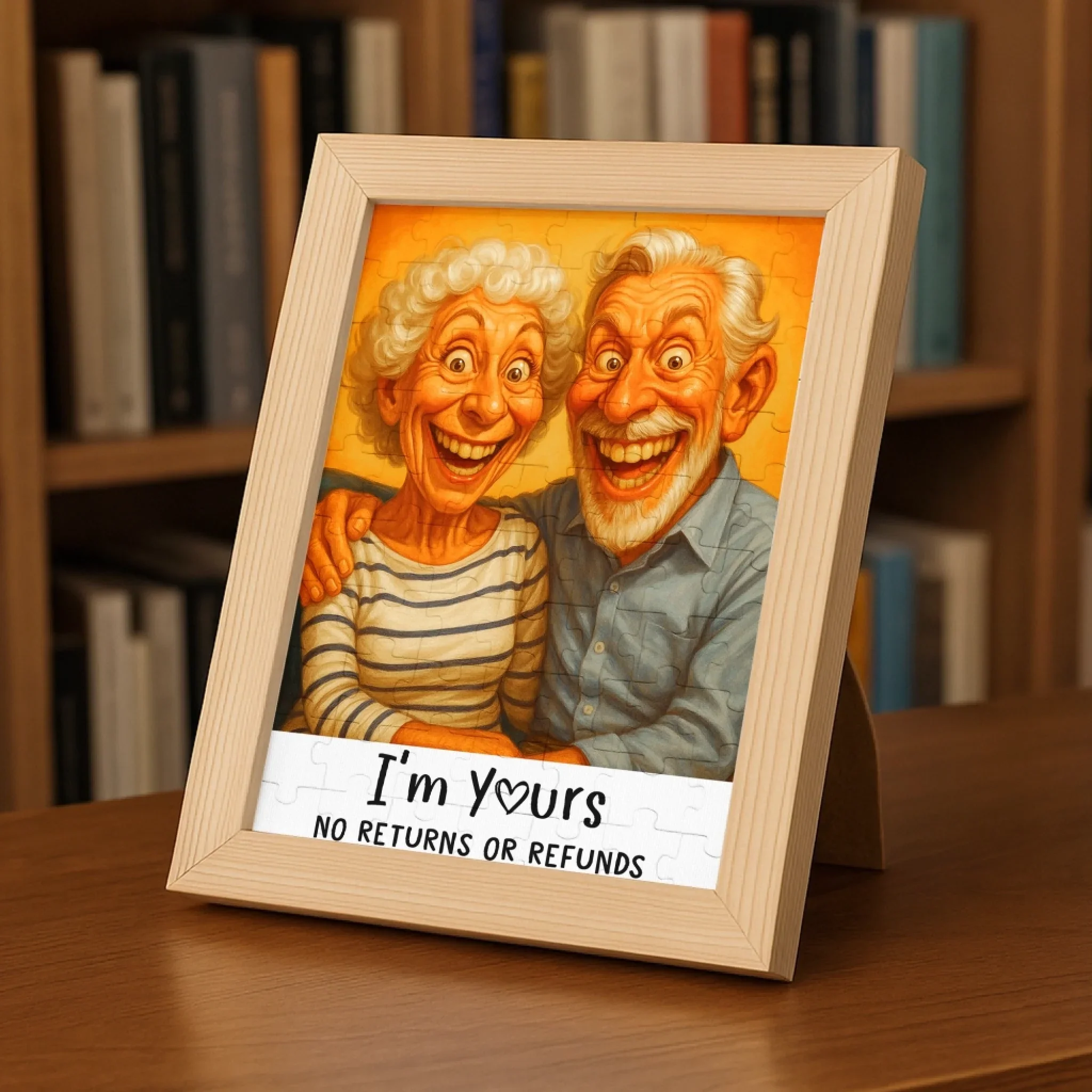 Custom Photo Funny Caricature Puzzle With Wooden Frame - Personalized Anniversary Wedding Gifts For Husband And Wife, Him And Her - Stuck With Me, Lucky You - Image 5