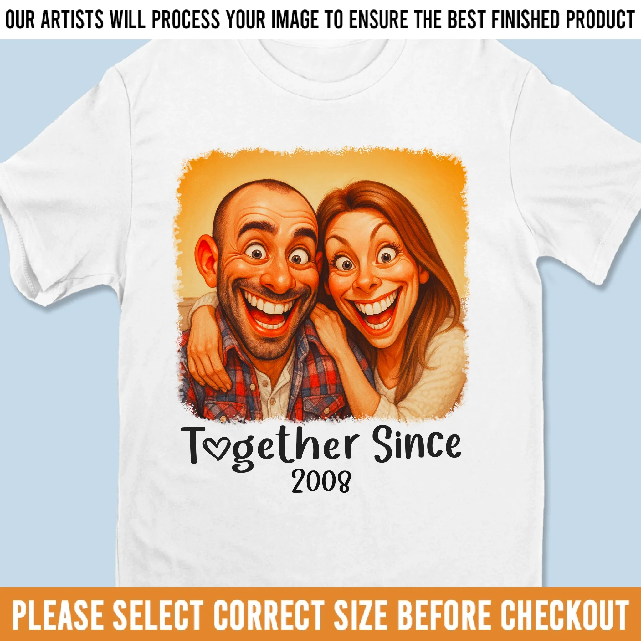 Custom Photo Funny Caricature Unisex T-shirt, Premium T-shirt, Hoodie - Personalized Anniversary Wedding Gifts For Husband And Wife, Him And Her - No Givebacks, Just Give Love - Image 3