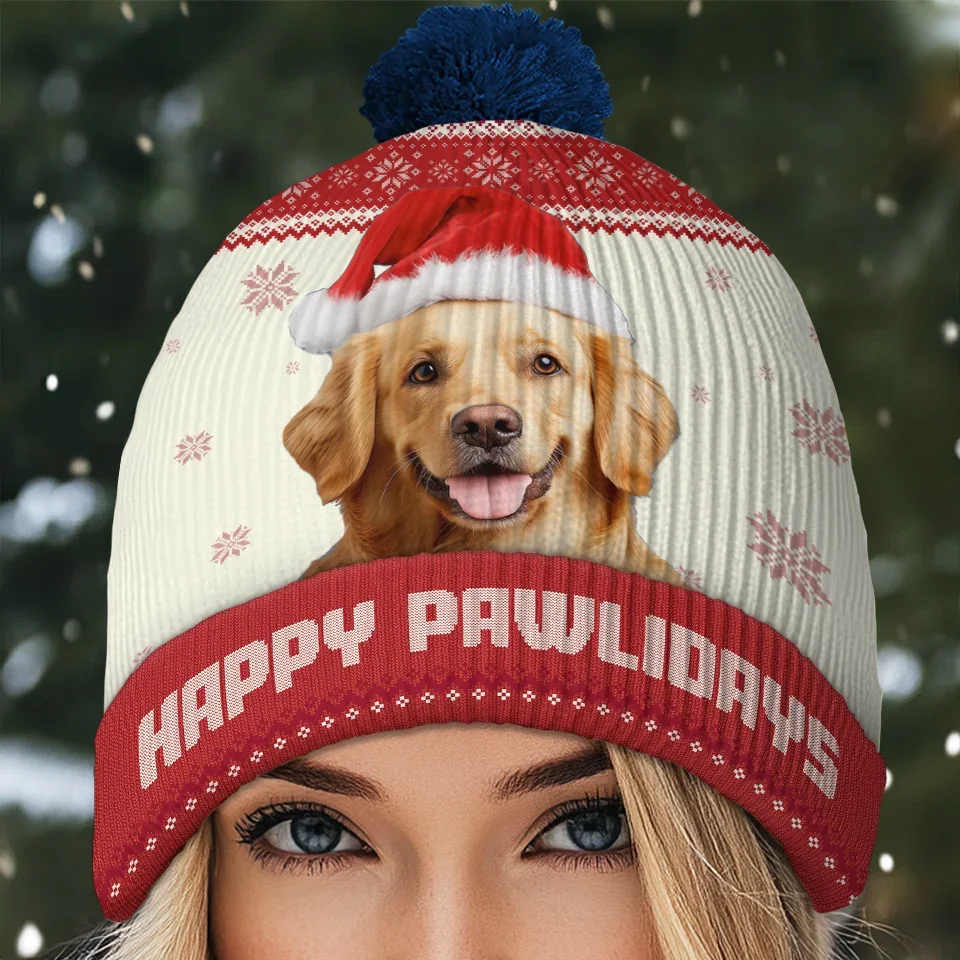 Custom Photo Fur And Festive - Dog & Cat Personalized Custom Christmas Beanie Hat - Christmas Gift For Pet Owners, Pet Lovers - Image 5