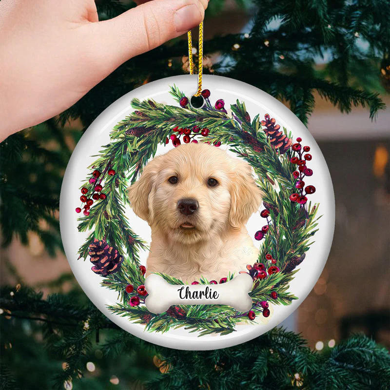 Custom Photo Fur Baby Christmas - Dog & Cat Personalized Custom Ornament - Ceramic Round Shaped - Christmas Gift For Pet Owners, Pet Lovers - Image 3