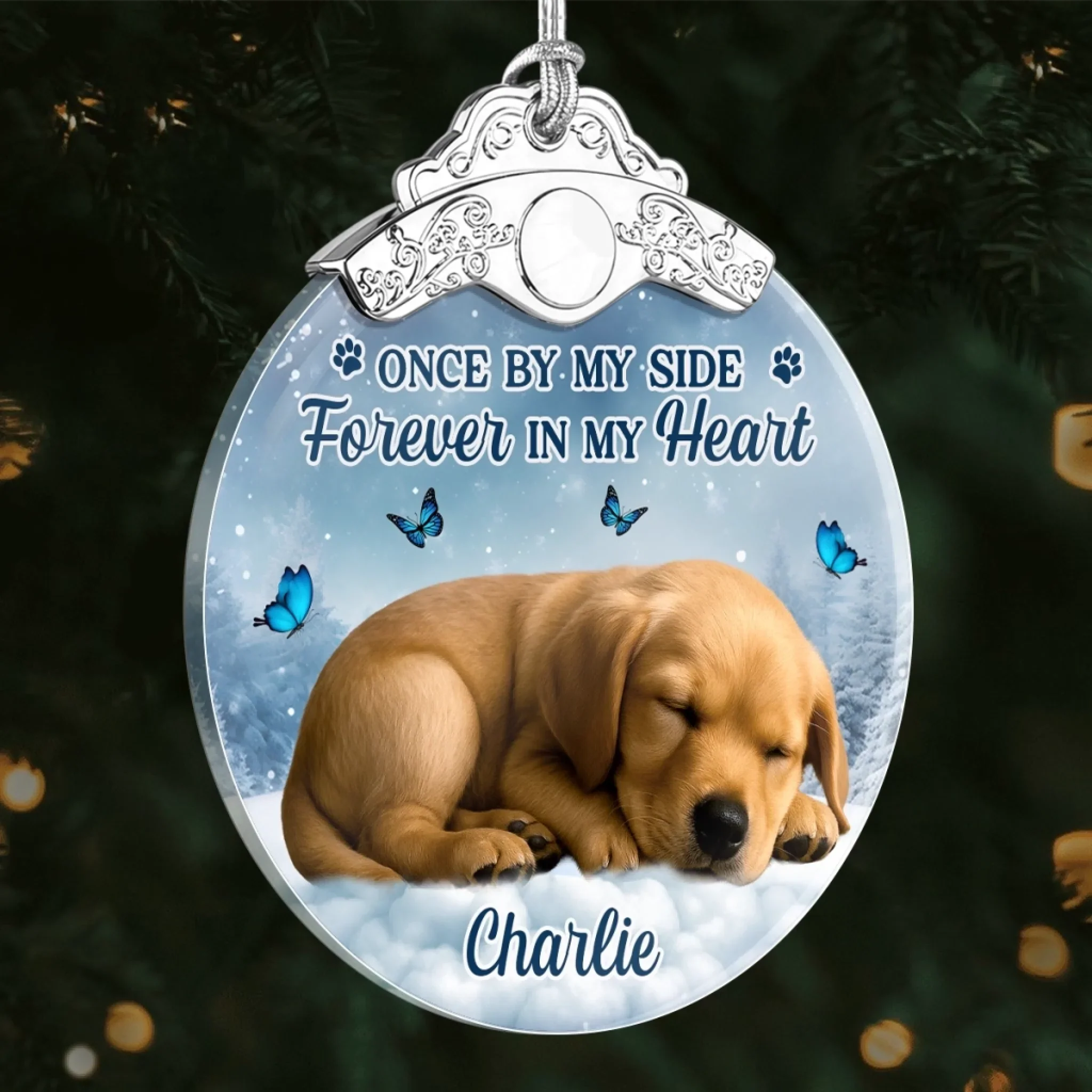 Custom Photo Glass Ornament - Personalized Pet Christmas Memorial Sympathy Gifts For Dogs, Cats - Loyal Friend Loved Beyond Time - Image 3