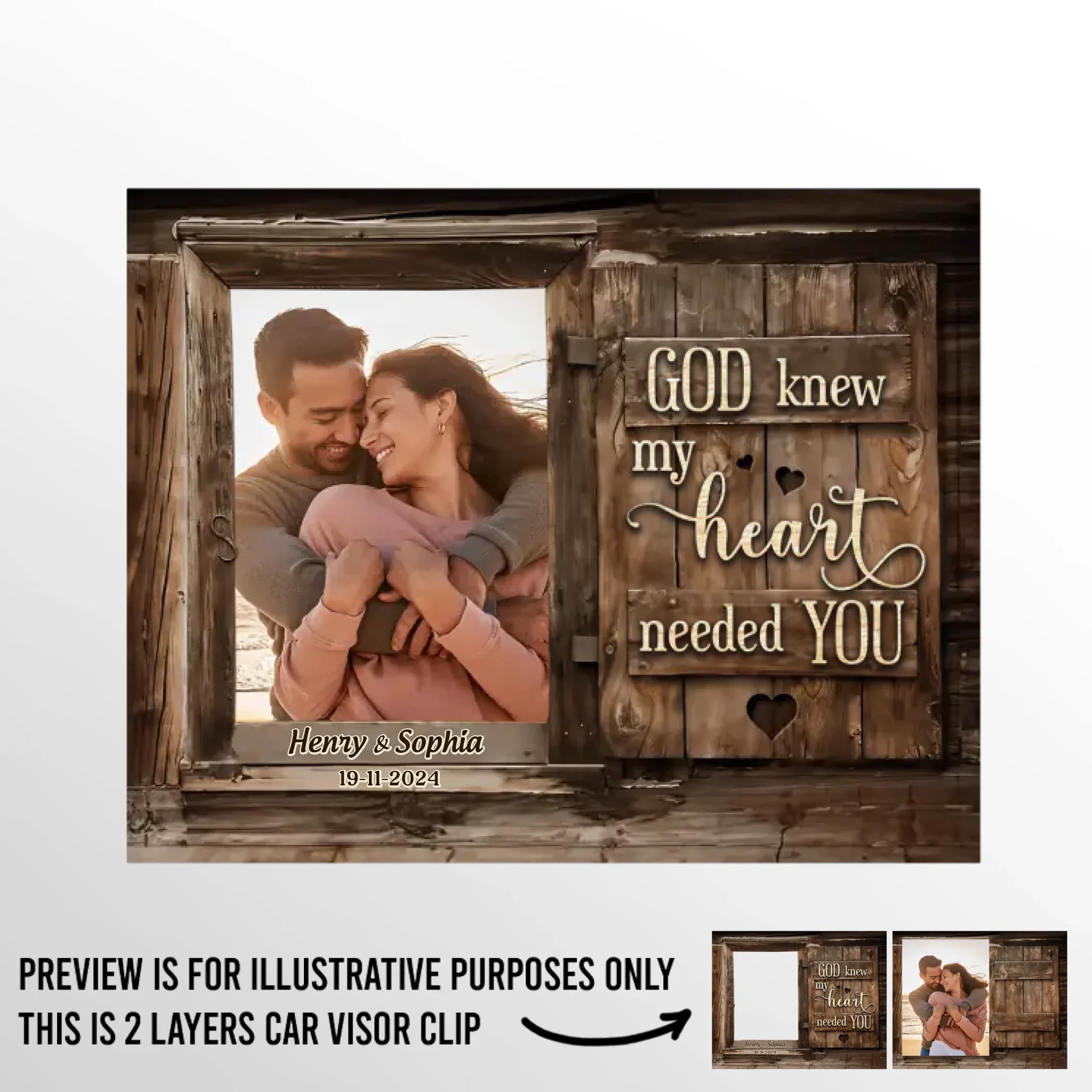 Custom Photo God Knew My Heart Needed You - Couple Personalized Custom Car Visor Clip - Christmas Gift For Husband Wife, Anniversary - Image 2