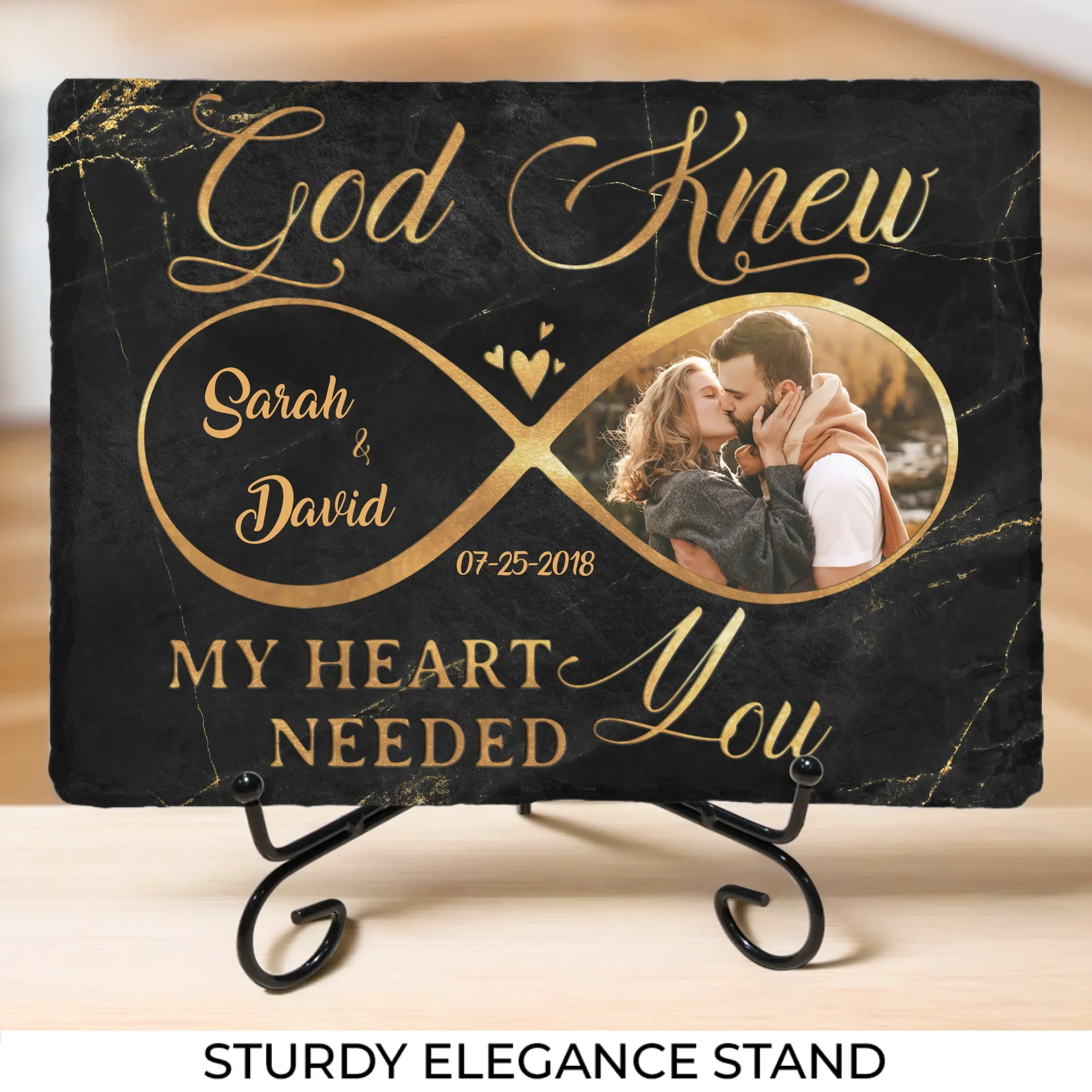 Custom Photo God Knew My Heart Needed You - Couple Personalized Custom Rectangle Shaped Stone With Stand - Gift For Husband Wife, Anniversary - Image 4