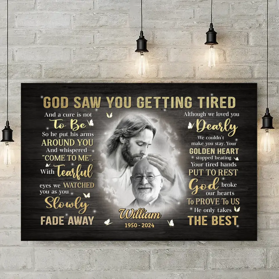 Custom Photo God Saw You Getting Tired - Memorial Personalized Custom Horizontal Canvas - Sympathy Gift For Family Members - Image 2