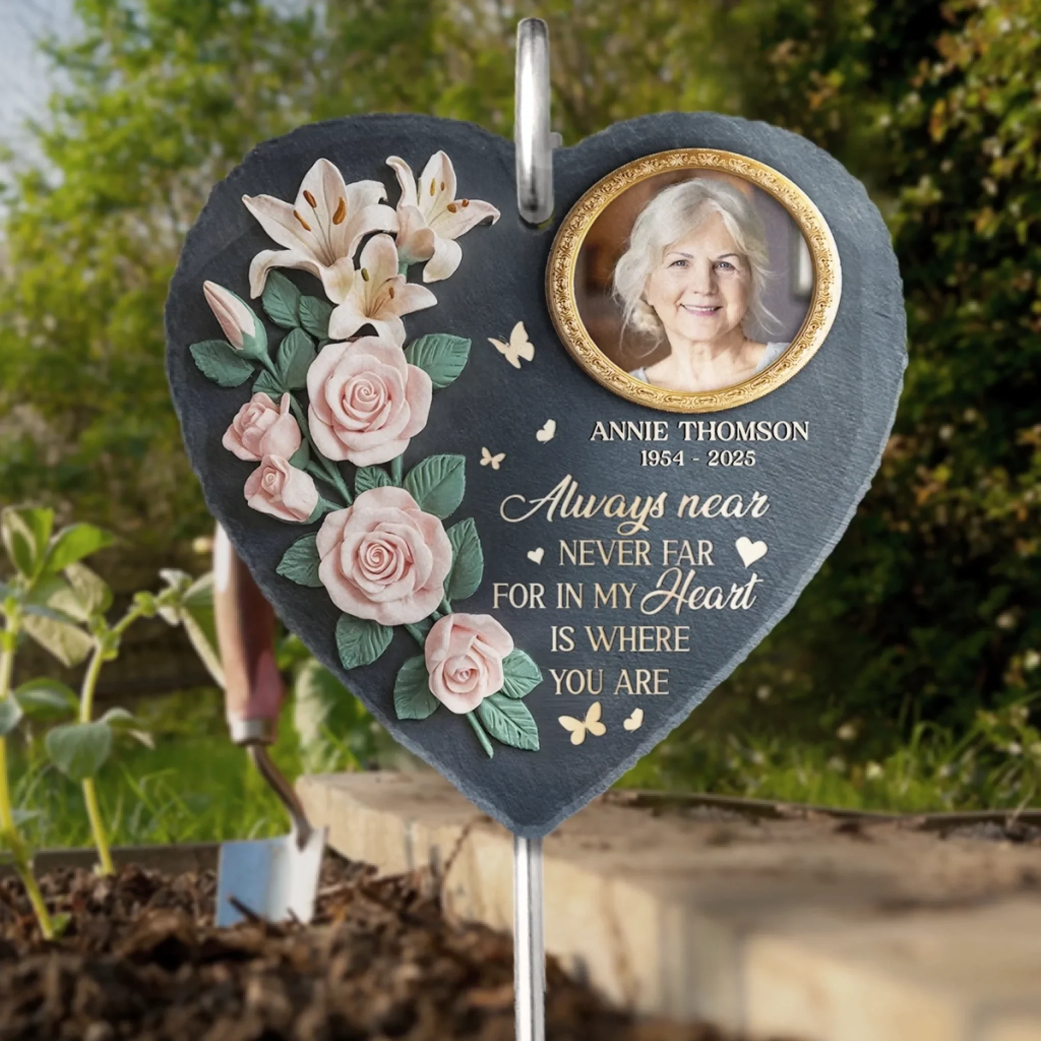 Custom Photo Gone But Not Forgotten - Memorial Personalized Memorial Garden Slate & Hook - Sympathy Gift For Family Members - Image 3