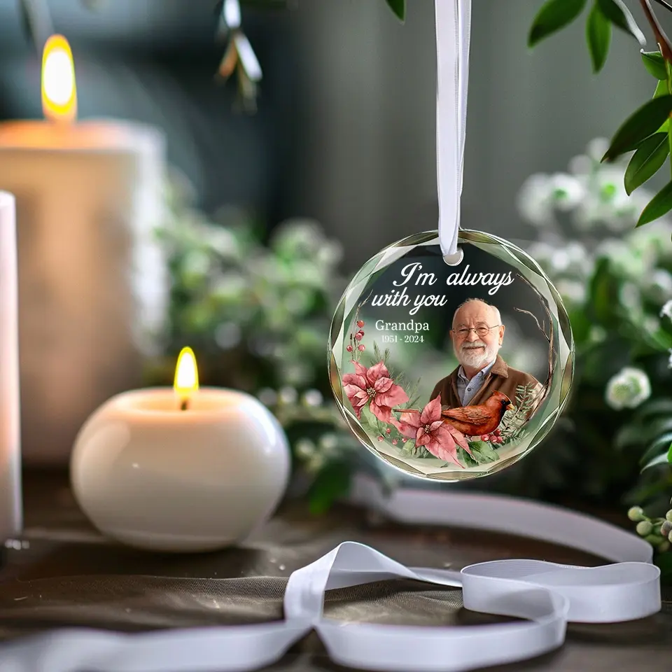Custom Photo Greatly Loved, Deeply Missed - Memorial Personalized Custom Circle Glass Ornament - Sympathy Gift For Family Members - Image 3
