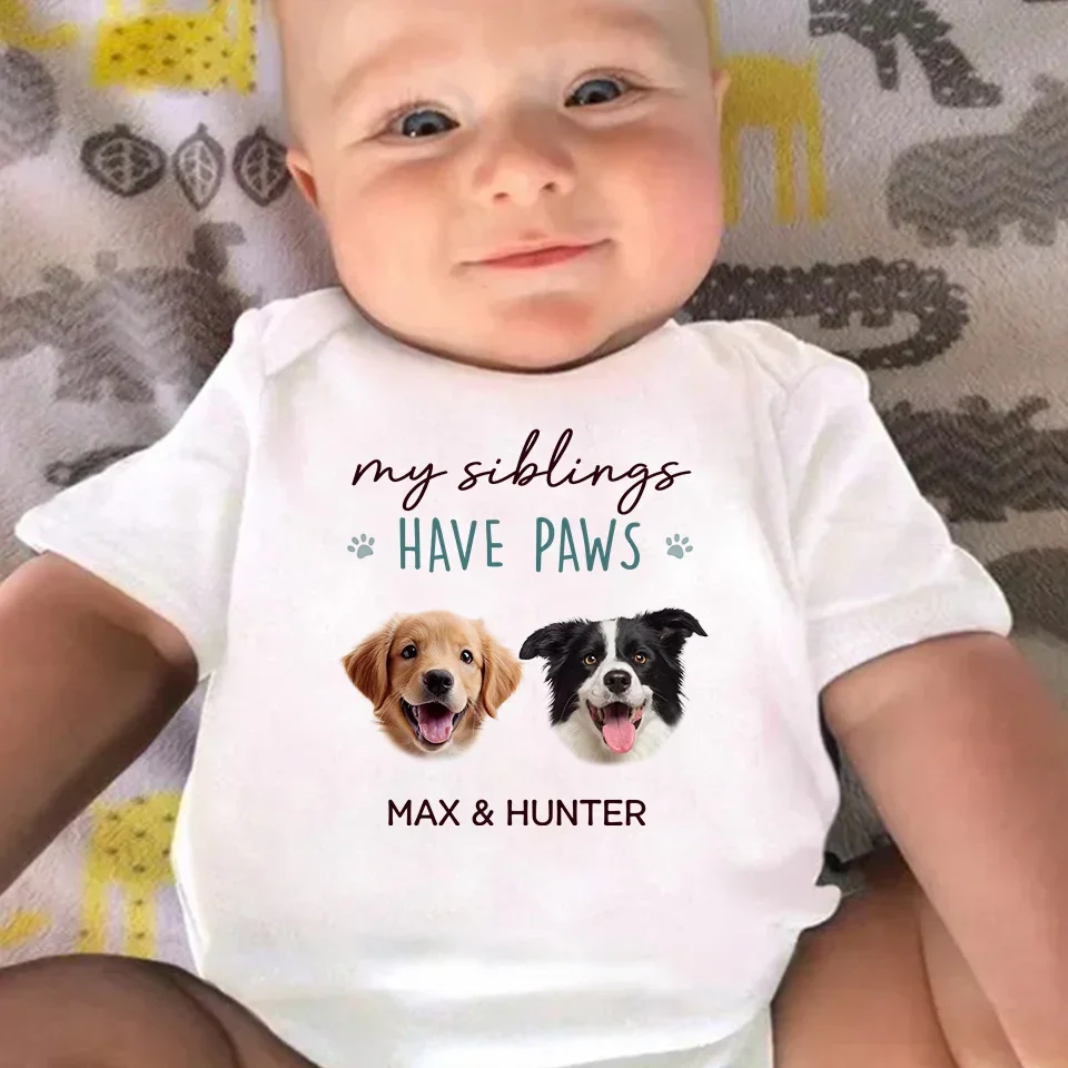 Custom Photo Growing Up With Paws And Little Laughs - Dog & Cat Personalized Custom Baby Onesie - Baby Shower Gift, Gift For Pet Owners, Pet Lovers - Image 4