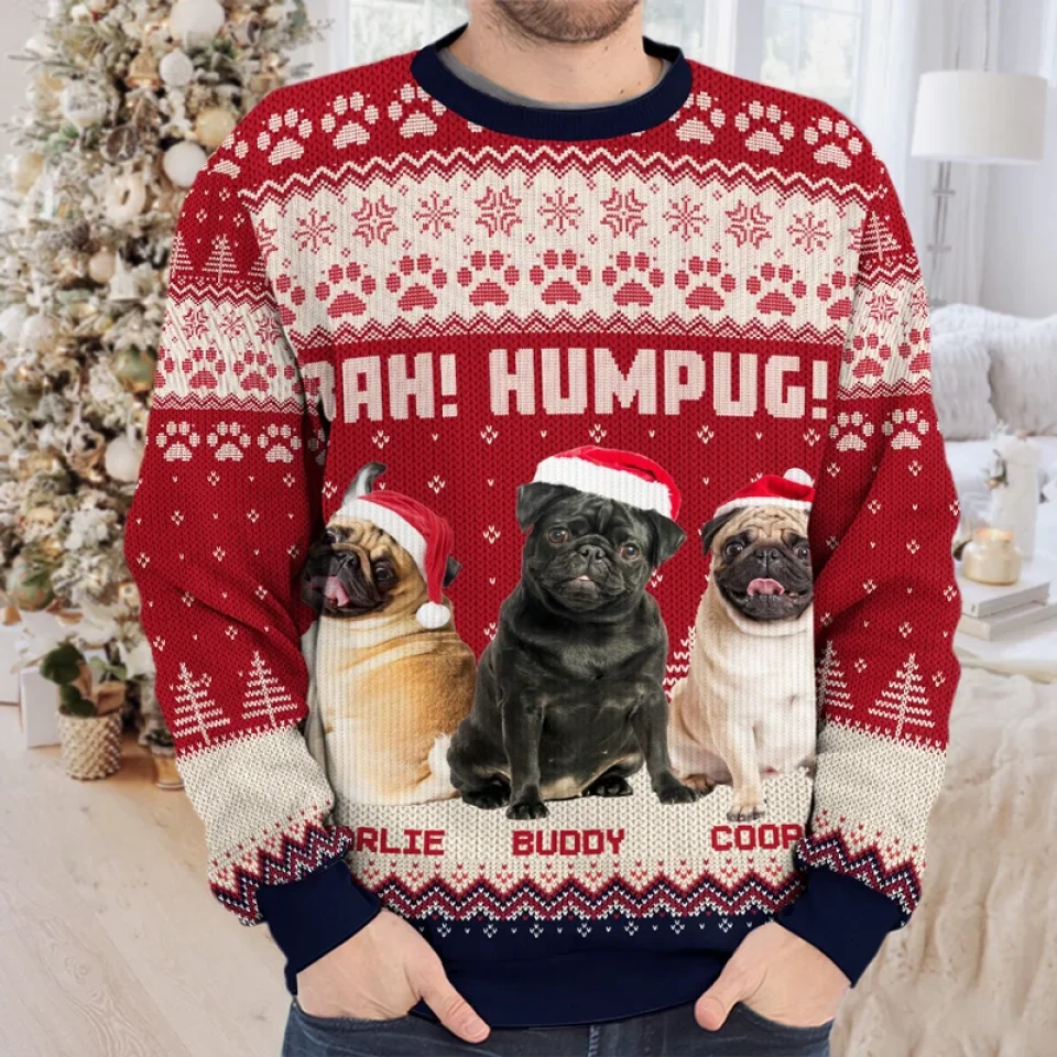 Custom Photo Happiness Is A Warm Puppy - Dog & Cat Personalized Custom Ugly Sweatshirt - Unisex Wool Jumper - Christmas Gift For Pet Owners, Pet Lovers - Image 3
