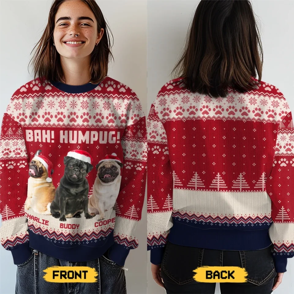 Custom Photo Happiness Is A Warm Puppy - Dog & Cat Personalized Custom Ugly Sweatshirt - Unisex Wool Jumper - Christmas Gift For Pet Owners, Pet Lovers - Image 4
