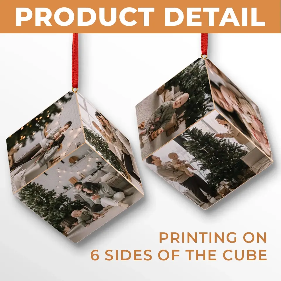 Custom Photo Happy Family - Family Personalized Custom Wooden Cube Ornament - Christmas Gift For Family Members - Image 5