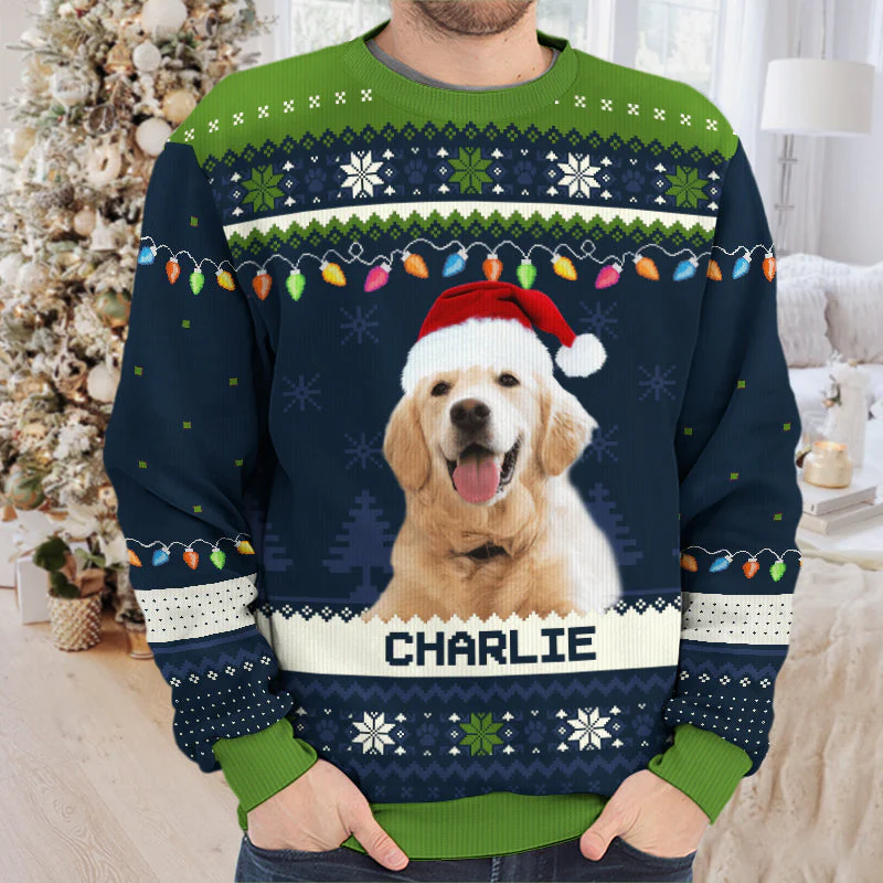 Custom Photo Happy Howlidays - Dog & Cat Personalized Custom Ugly Sweatshirt - Unisex Wool Jumper - Christmas Gift For Pet Owners, Pet Lovers - Image 3