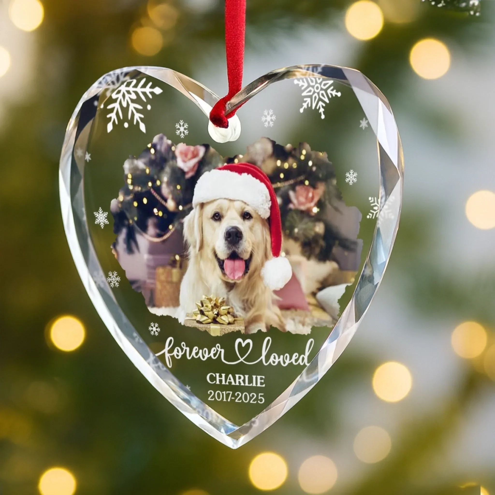 Custom Photo Heart Glass Ornament - Personalized Pet Christmas Memorial Sympathy Gifts For Dogs, Cats - Forever In My Heart Pawprints - Image 3