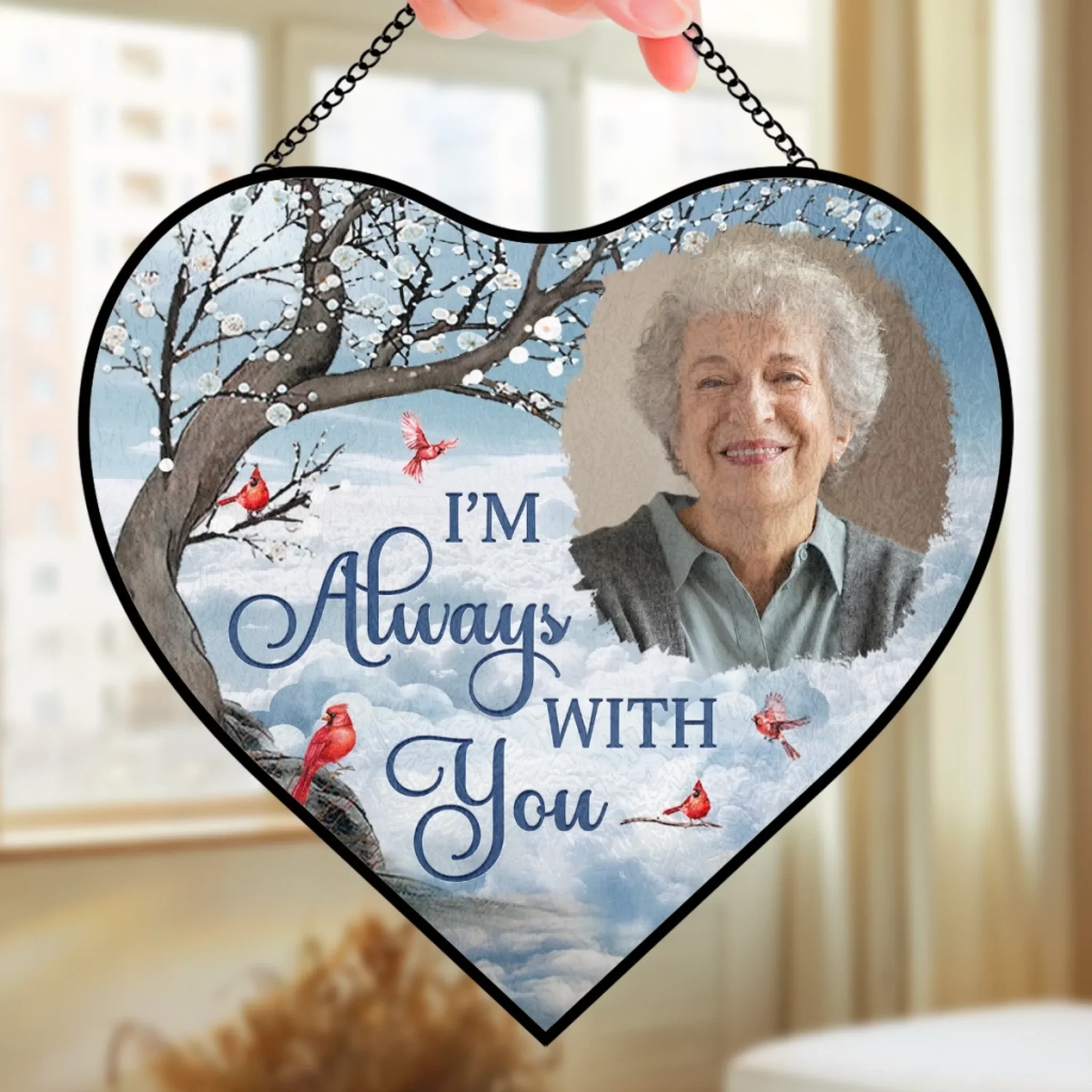Custom Photo Heart-Shaped Stained Glass Window Suncatcher - Personalized Memorial Sympathy Gifts For Loss Of Mom, Dad - Heavenly Love Fills Every Corner - Image 4