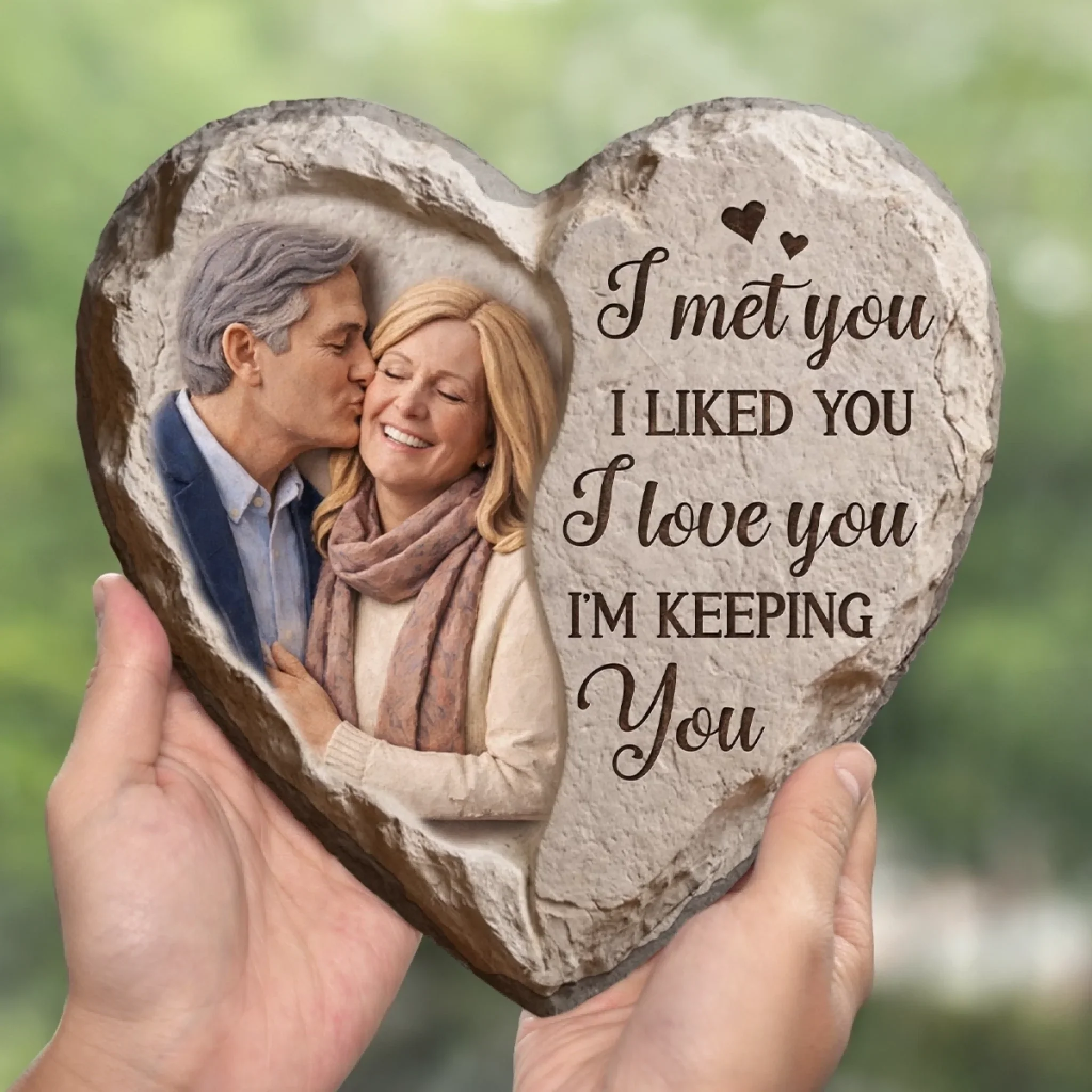 Custom Photo Heart Shaped Stone With Stand - Personalized Anniversary Wedding Gifts For Husband And Wife, Him And Her - Side By Side Feels Right - Image 4