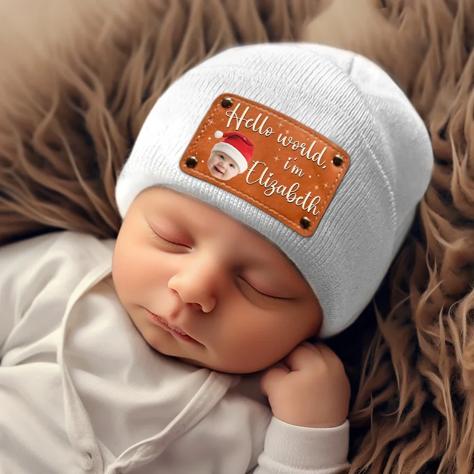Custom Photo Hello World I'm Baby - Family Personalized Custom Baby Beanie Hat - Christmas Gift For Baby Kids, Newborn Baby - Image 3